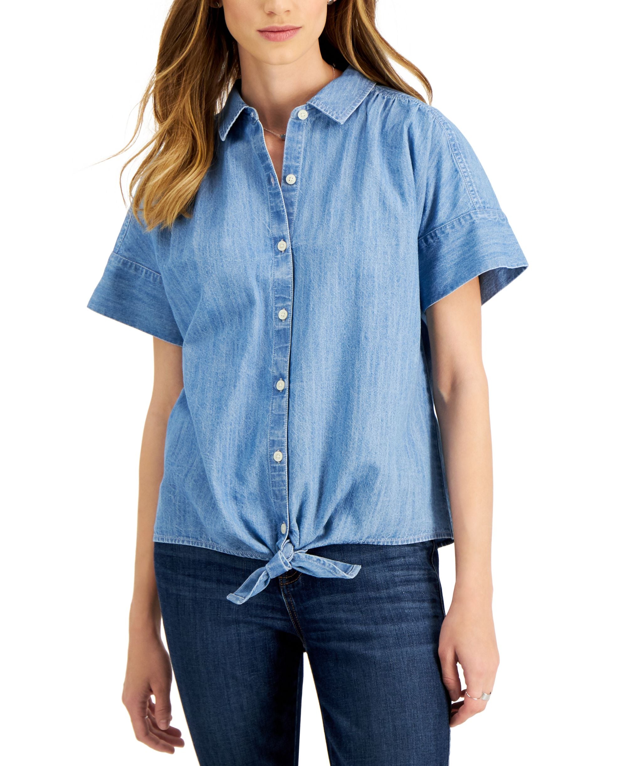 Style & Co Womens Tie Front Top