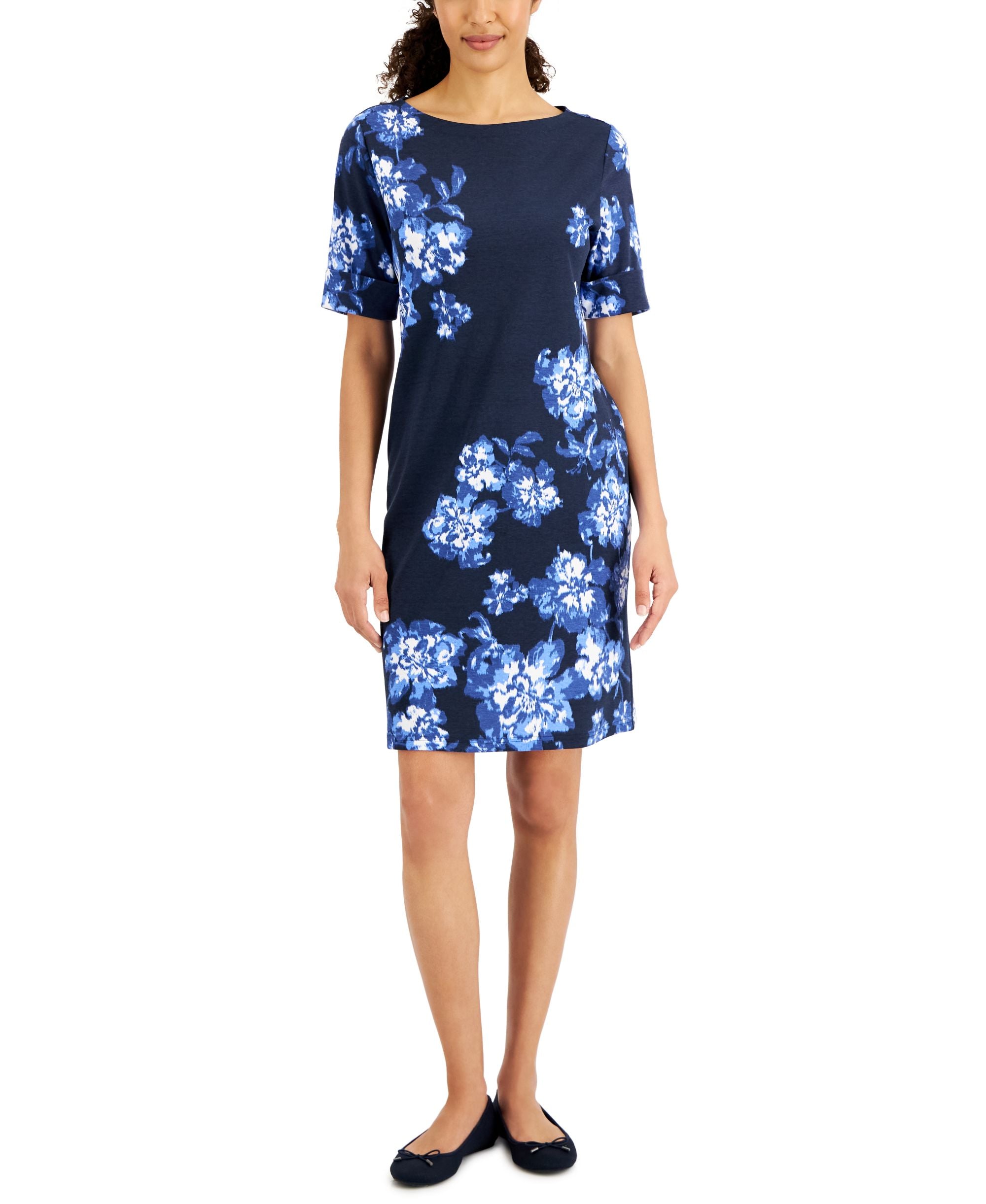 Karen Scott Womens Holiday Floral Printed Dress