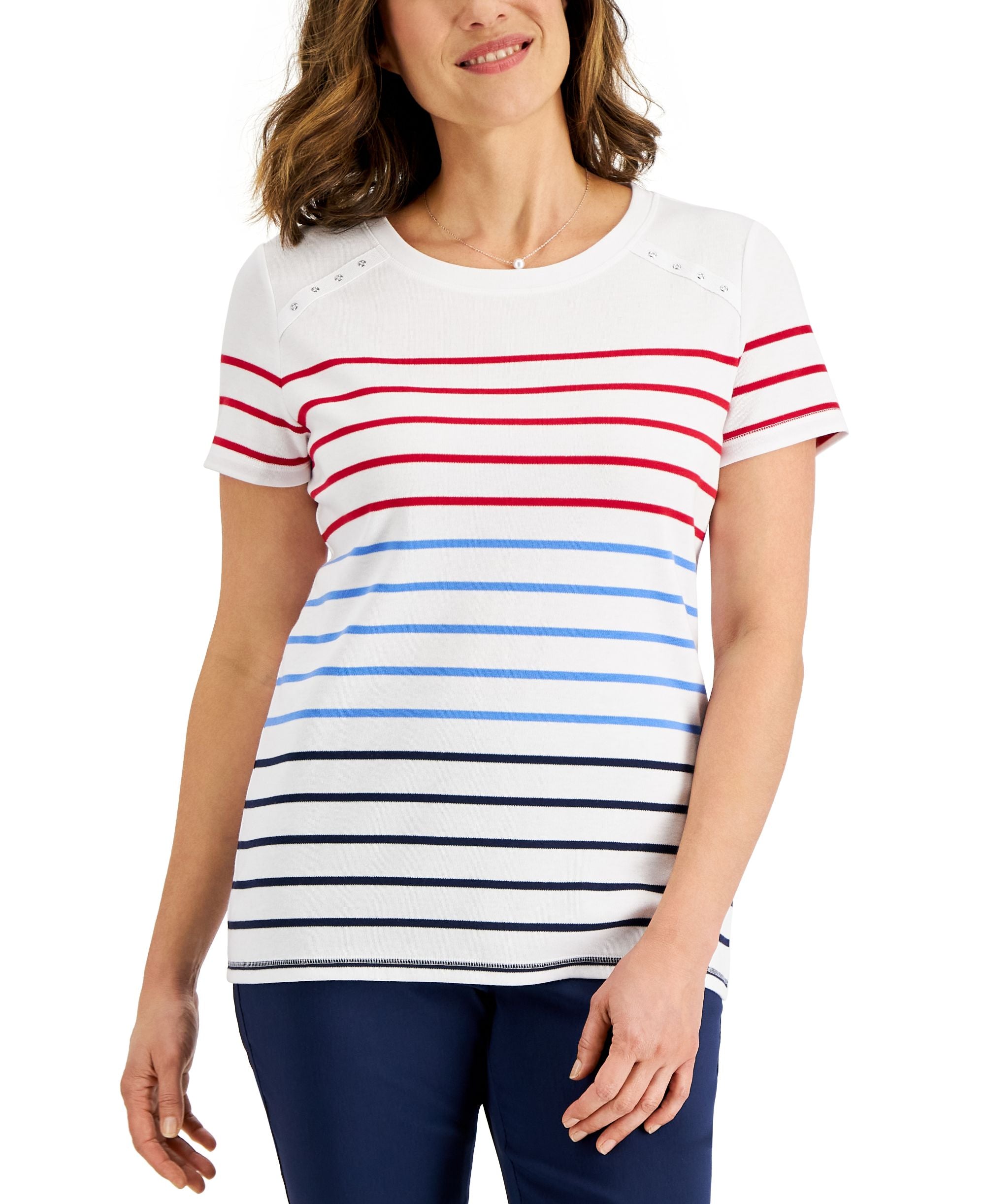 Karen Scott Womens Americana Rivet T-Shirt
