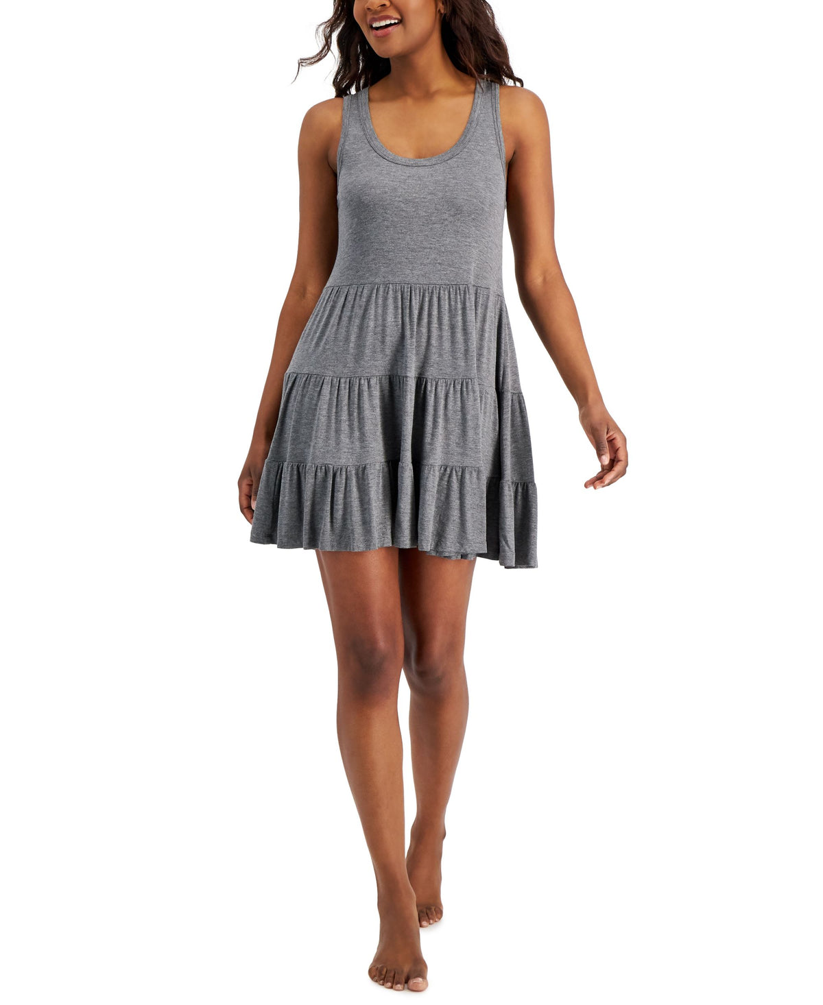 Jenni Womens Printed Sleeveless Tiered Chemise