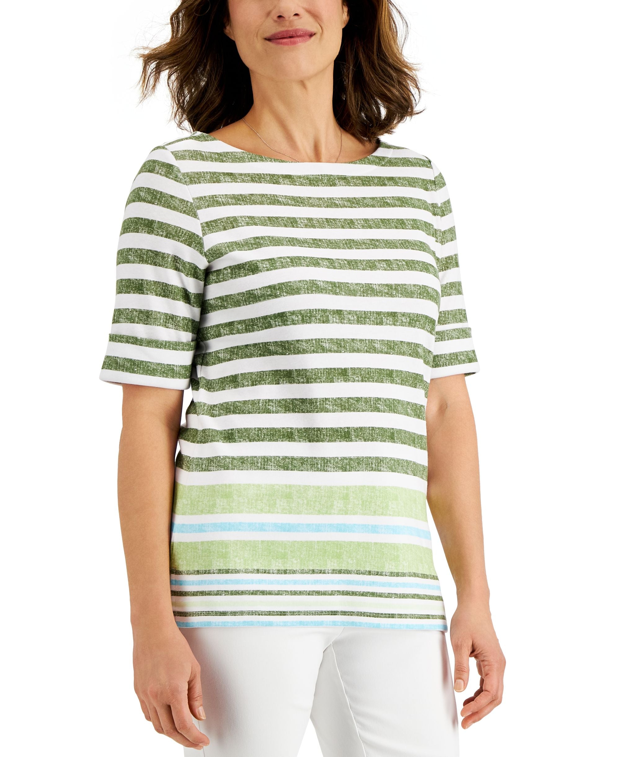 Karen Scott Womens Boatneck Elbow Sleeve Top