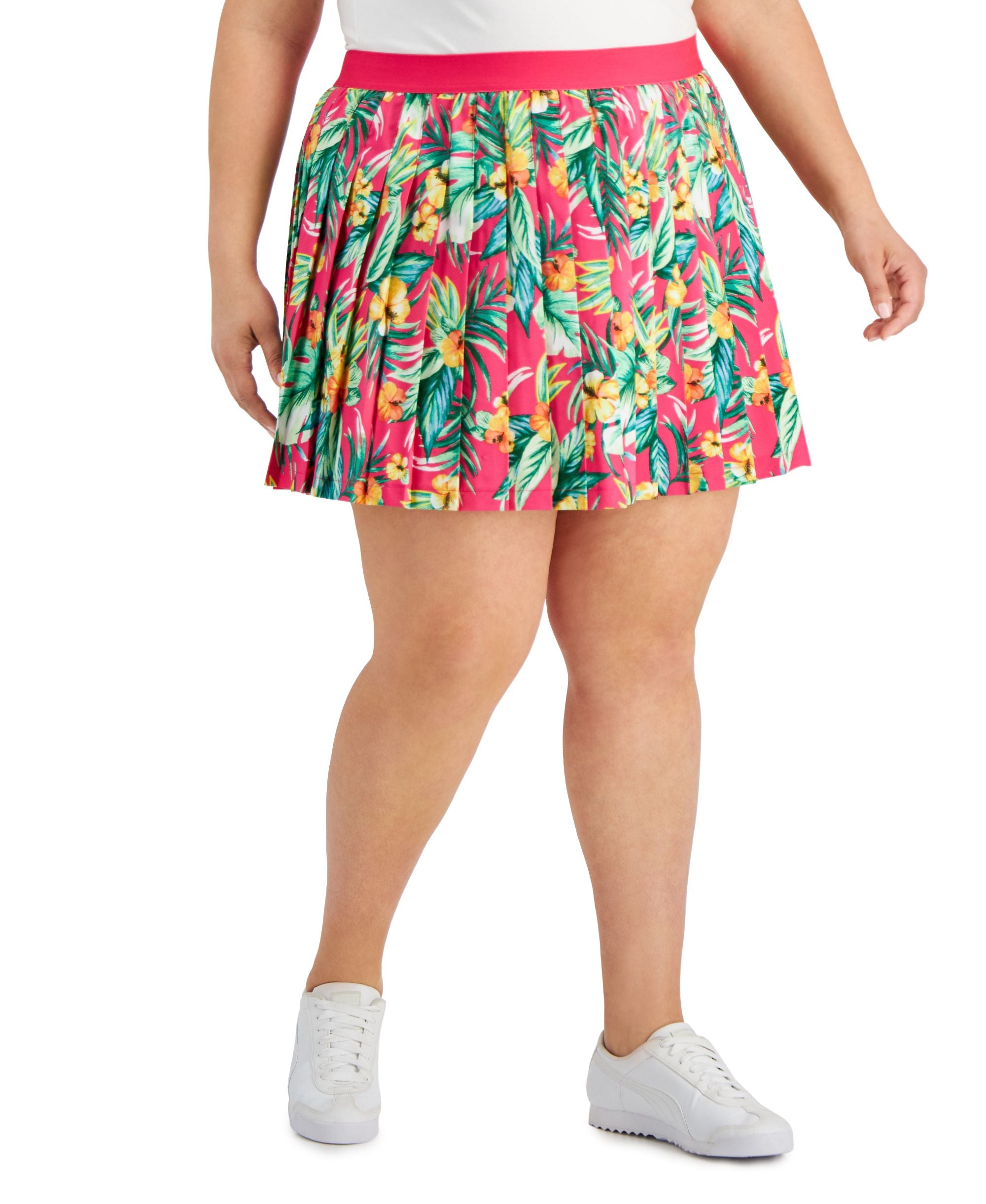 ID Ideology Plus Size Tropical Print Pleated Skort