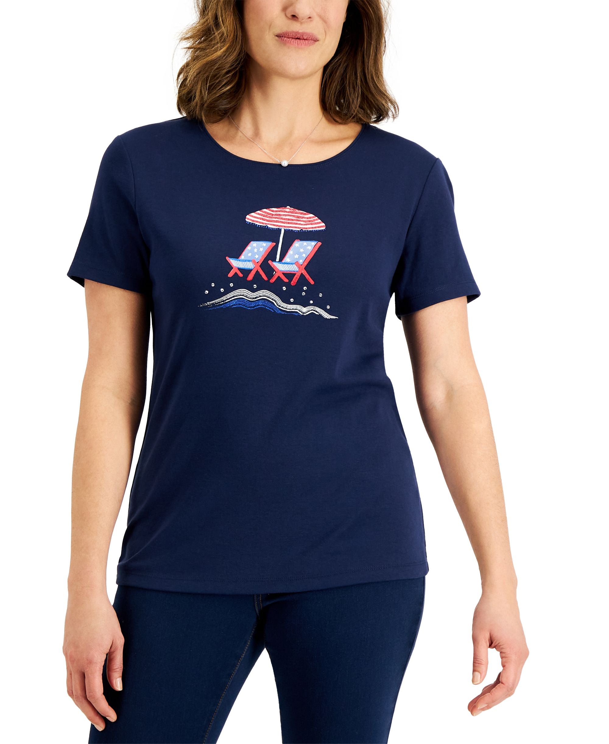 Karen Scott Womens American Beach Scoop-Neck Top