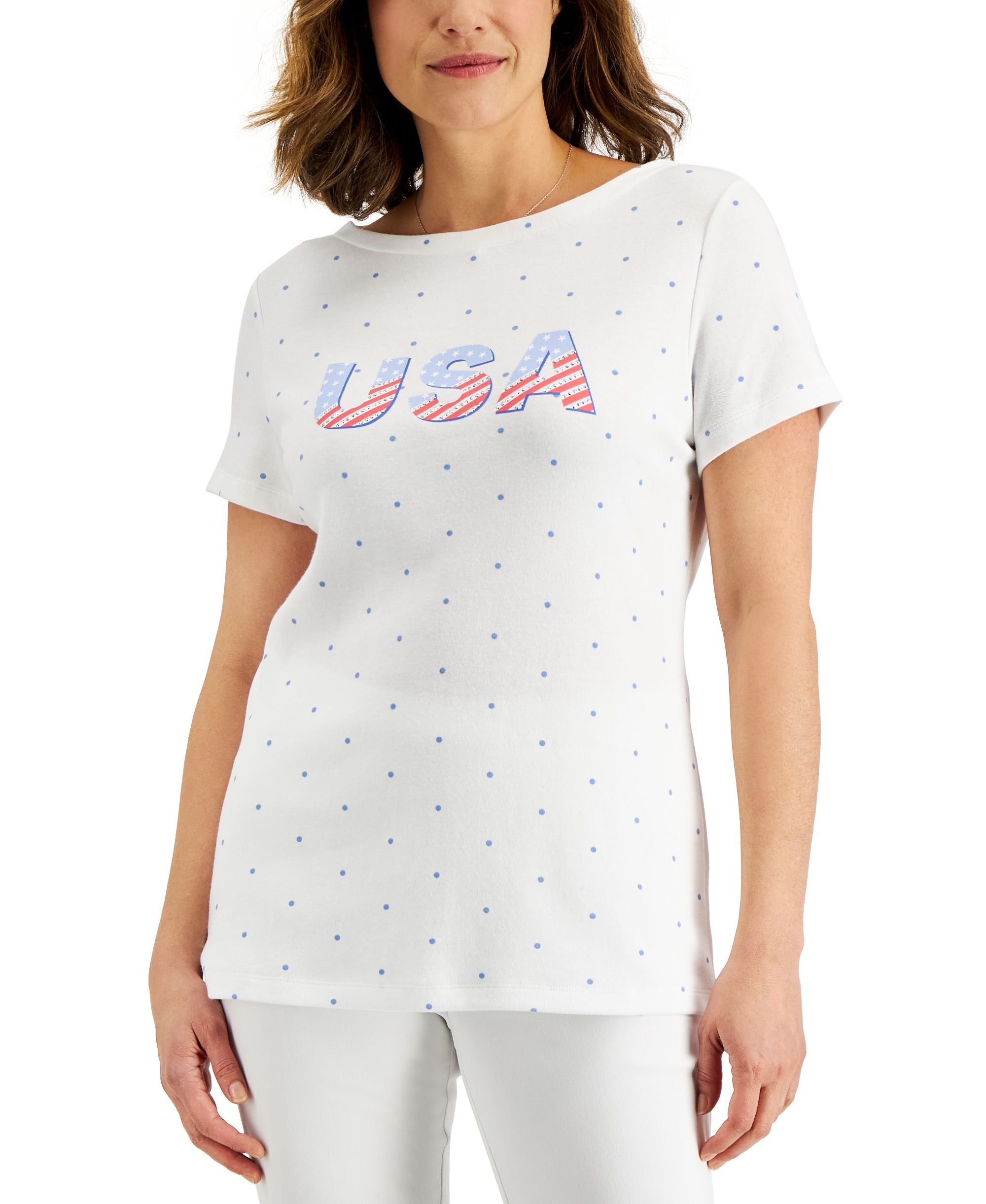 Karen Scott Womens Usa Stars Tee