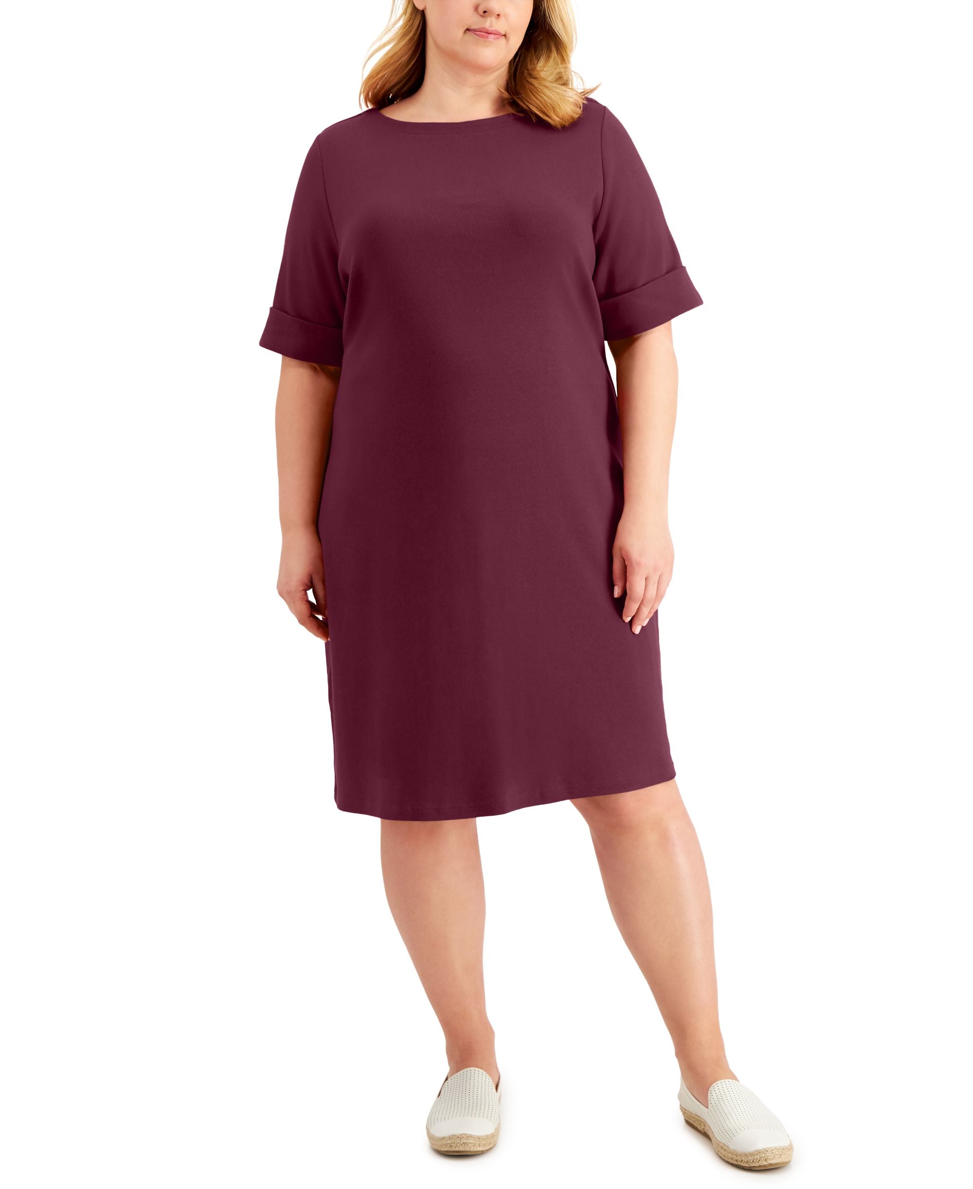 Karen Scott Plus Size Solid Boat Neck Dress
