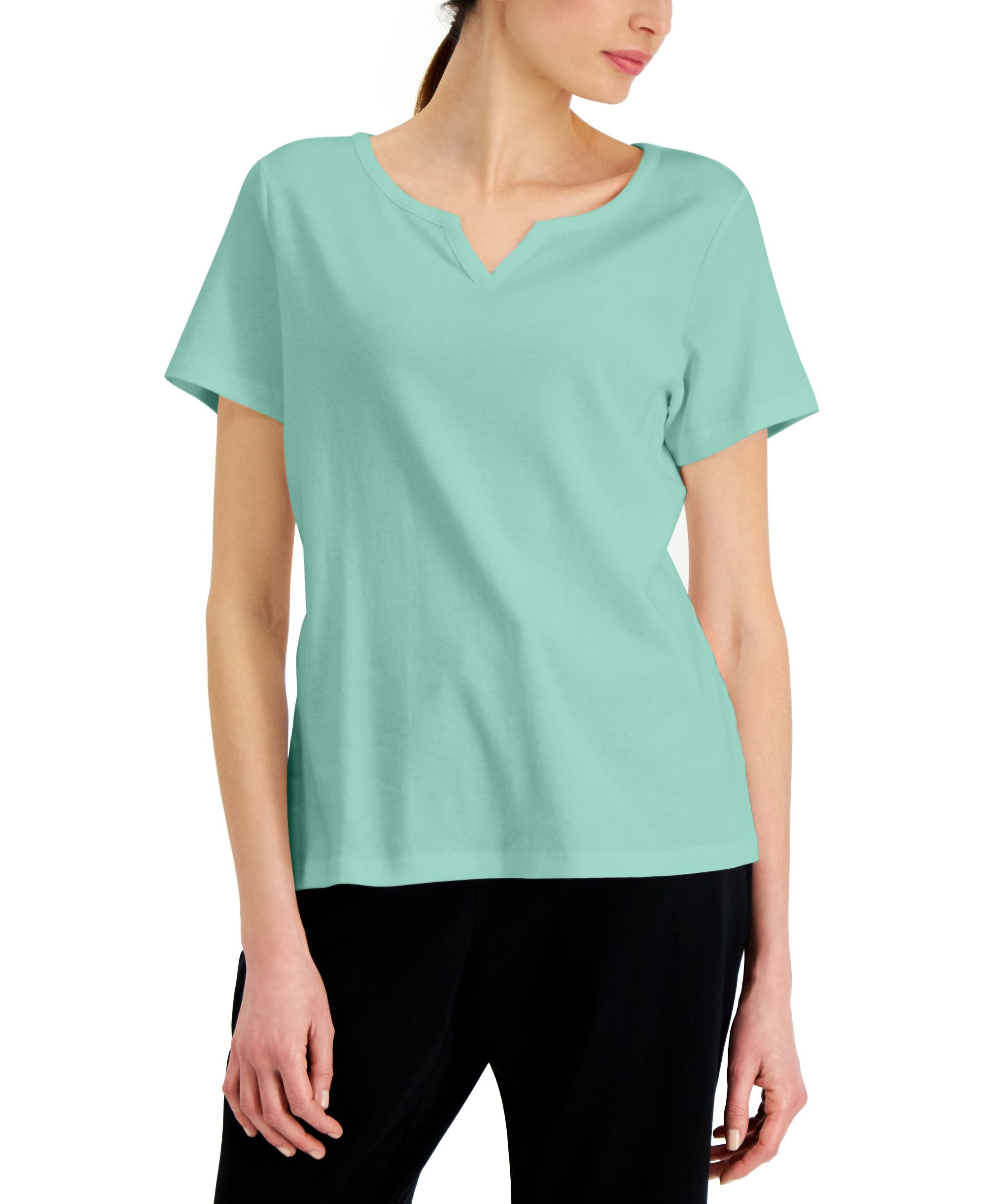 Karen Scott Cotton Split Neck Top