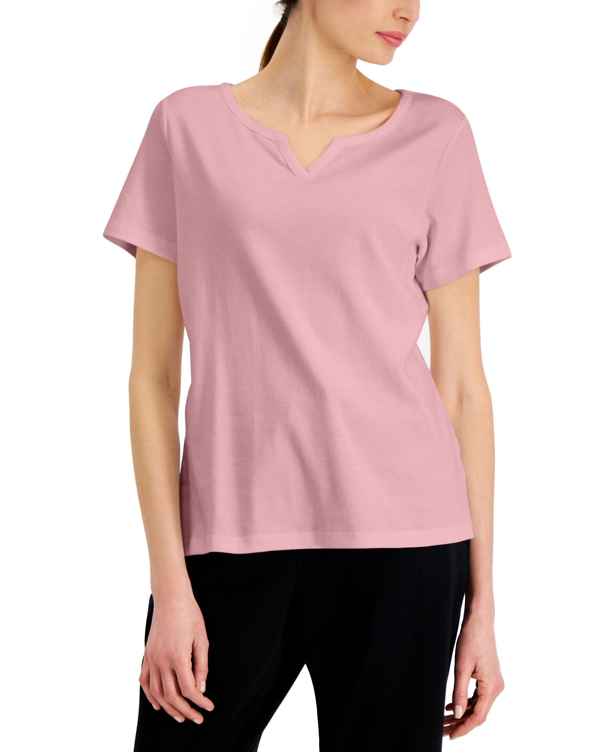 Karen Scott Cotton Split Neck Top