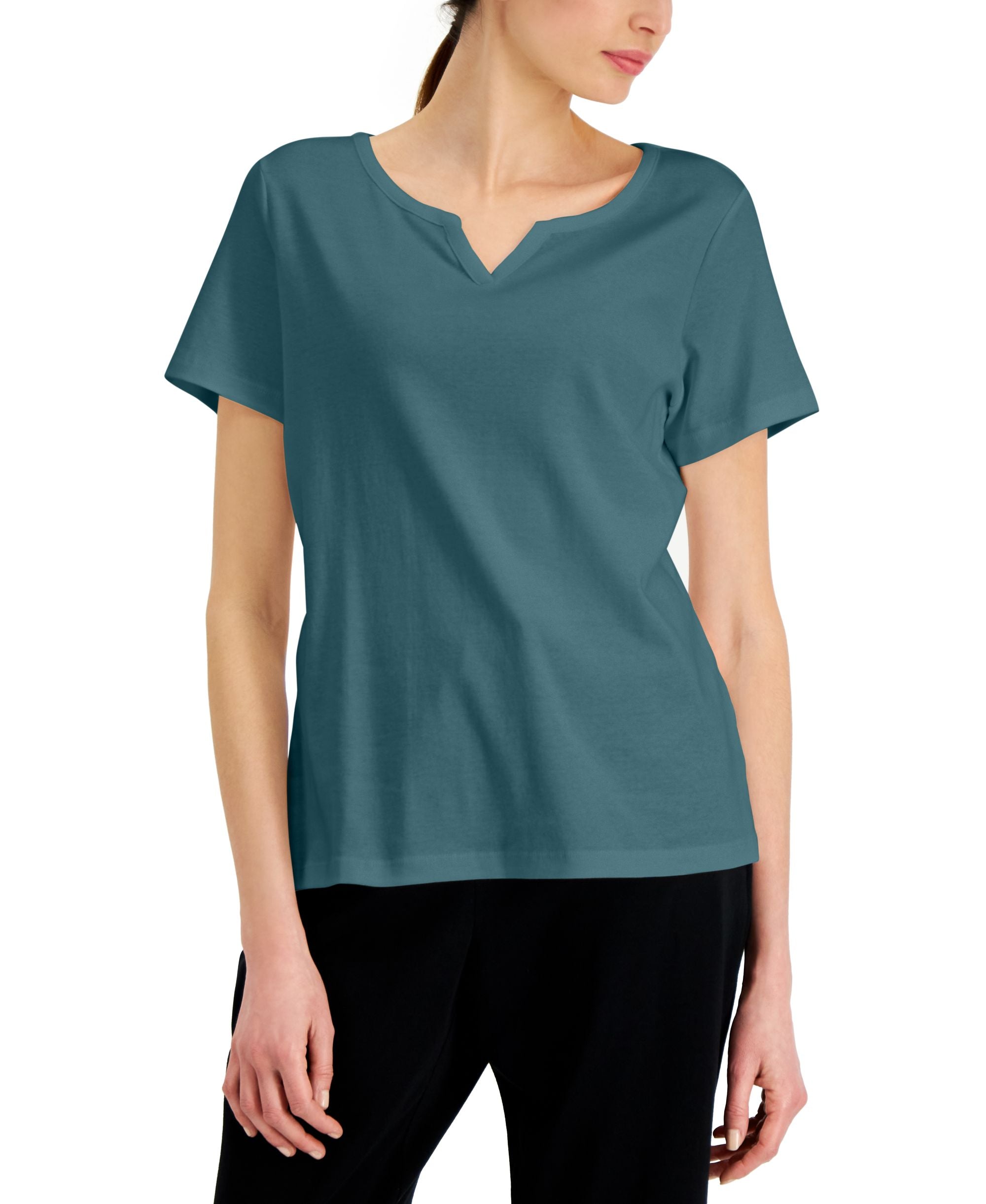 Karen Scott Cotton Split Neck Top