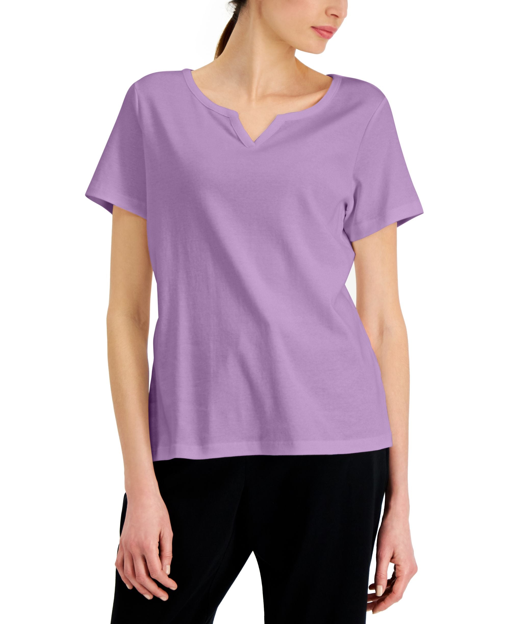 Karen Scott Cotton Split Neck Top