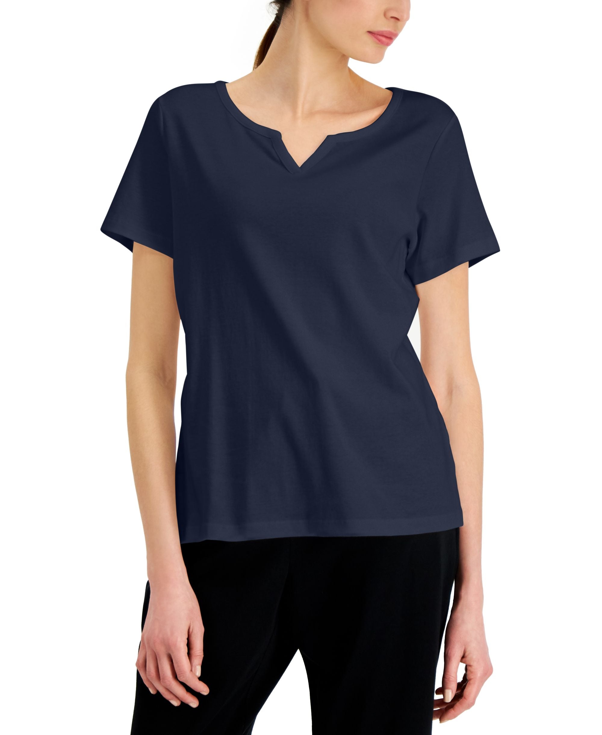Karen Scott Cotton Split Neck Top