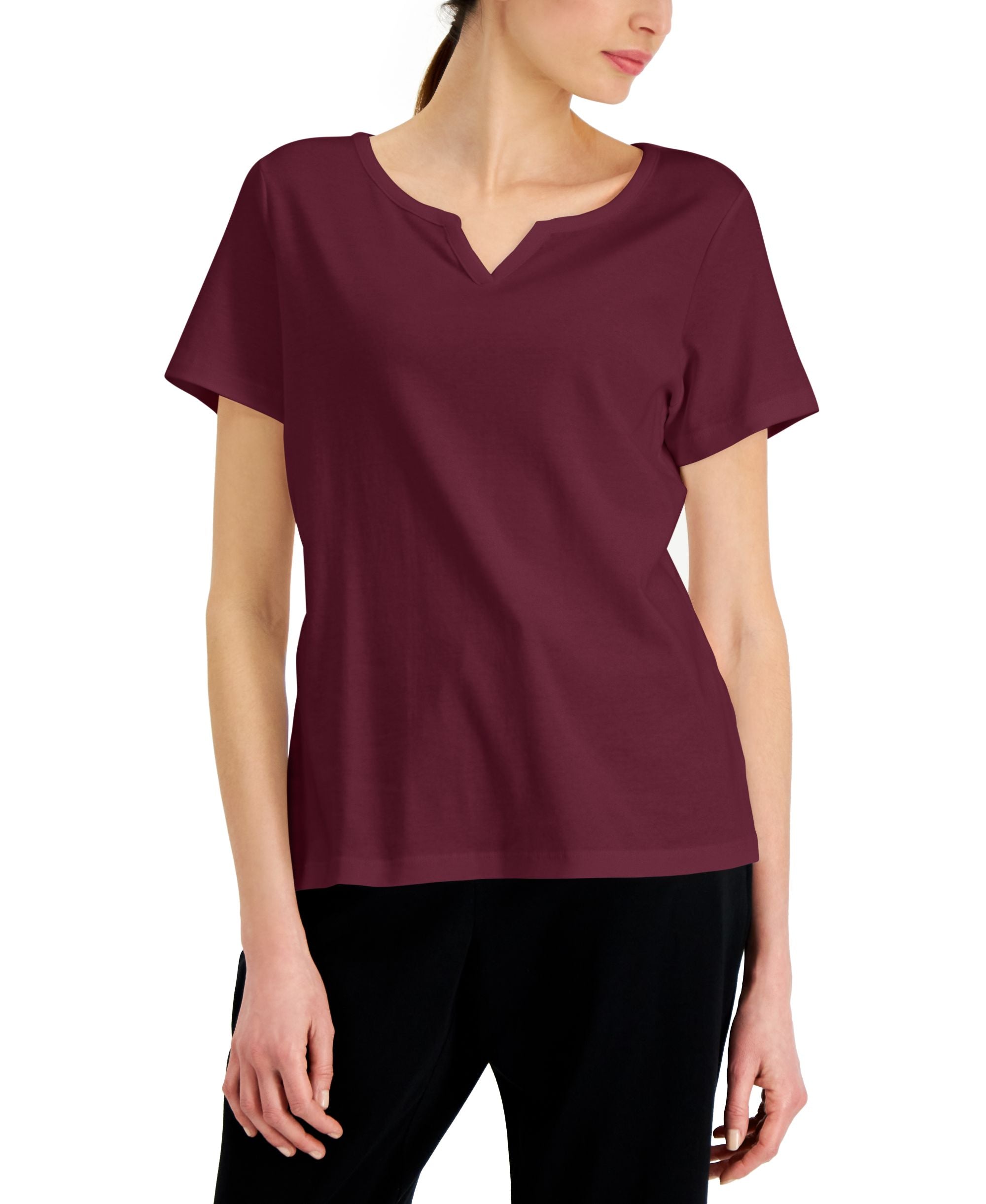 Karen Scott Cotton Split Neck Top