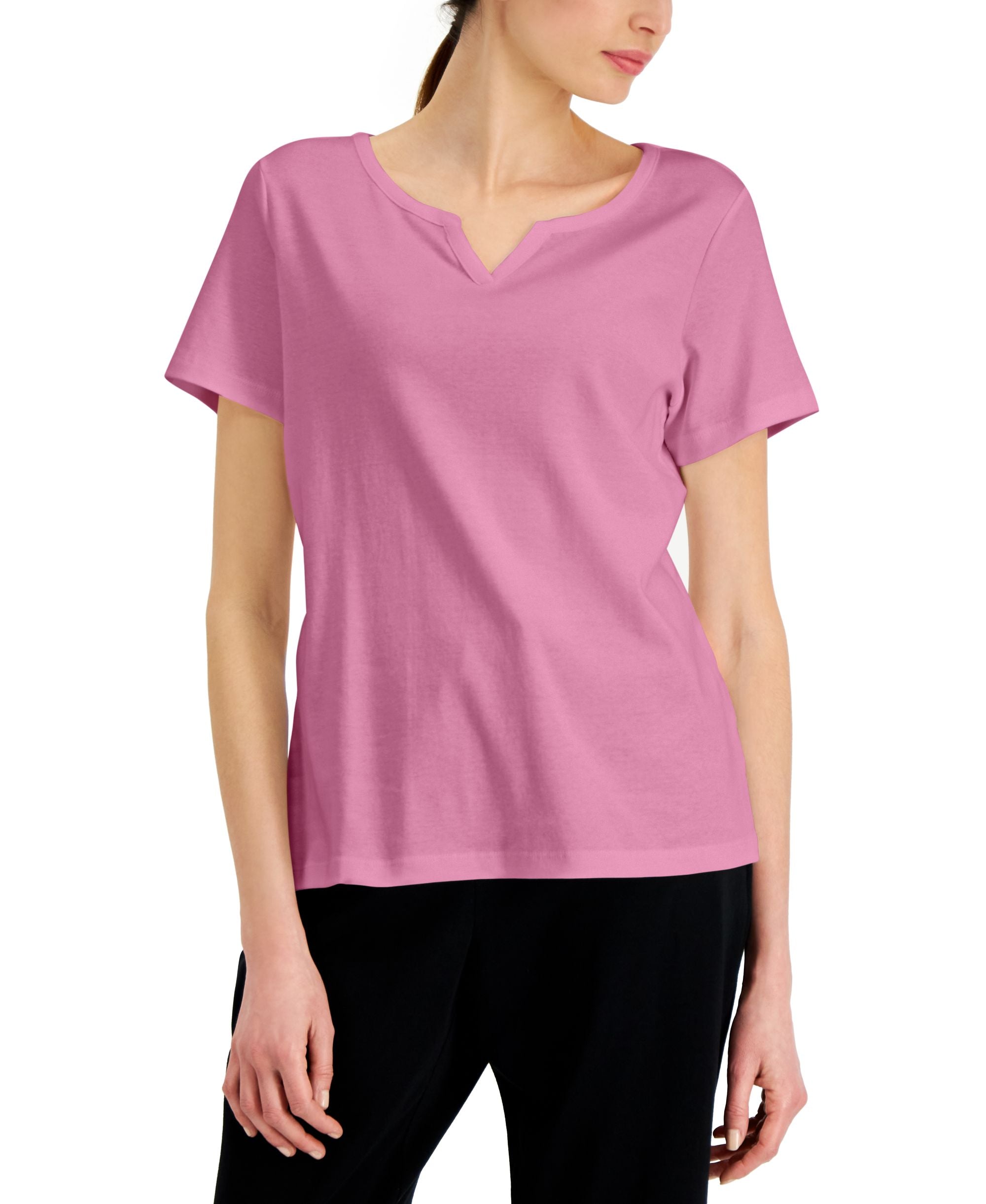 Karen Scott Cotton Split Neck Top