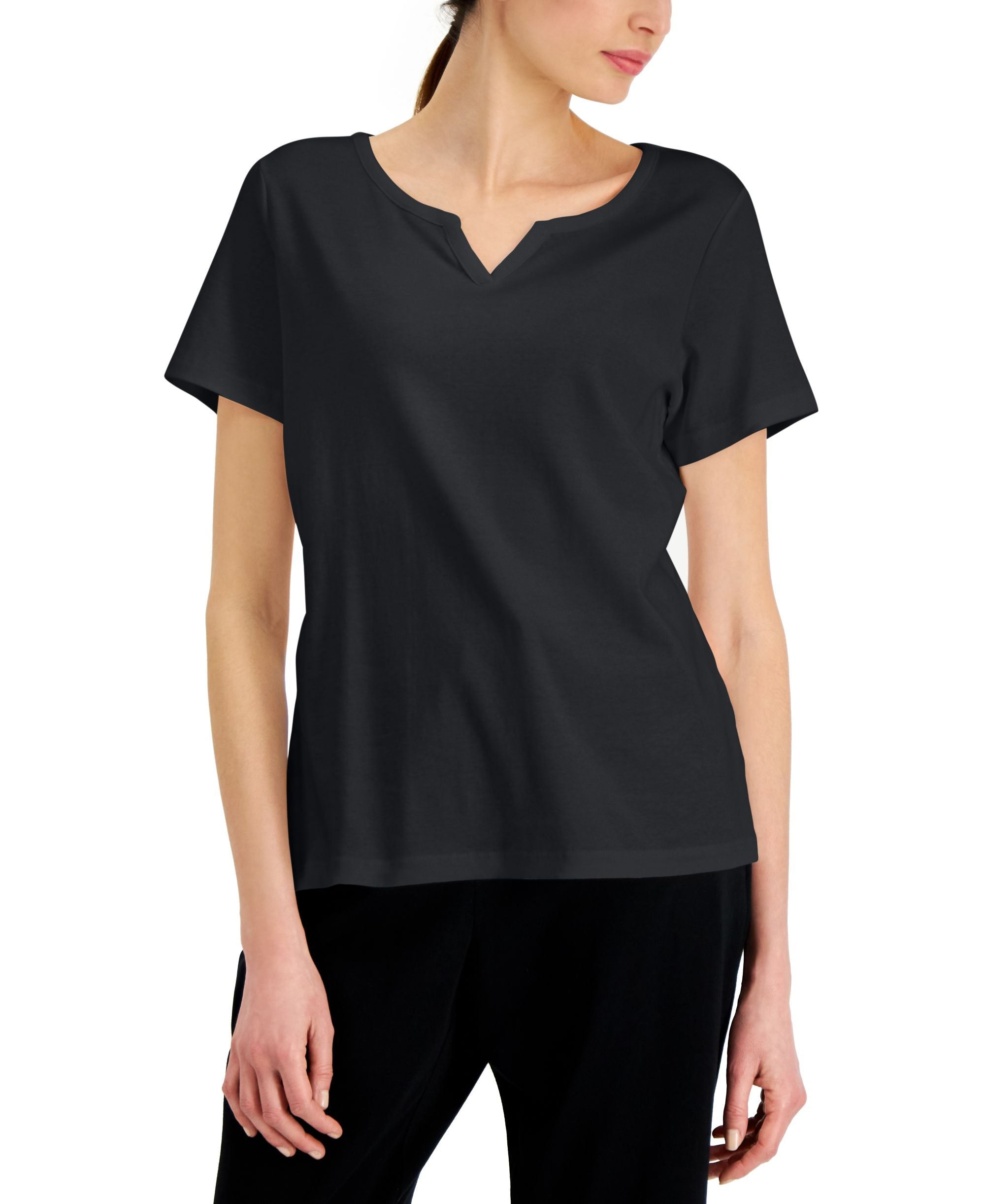 Karen Scott Cotton Split Neck Top