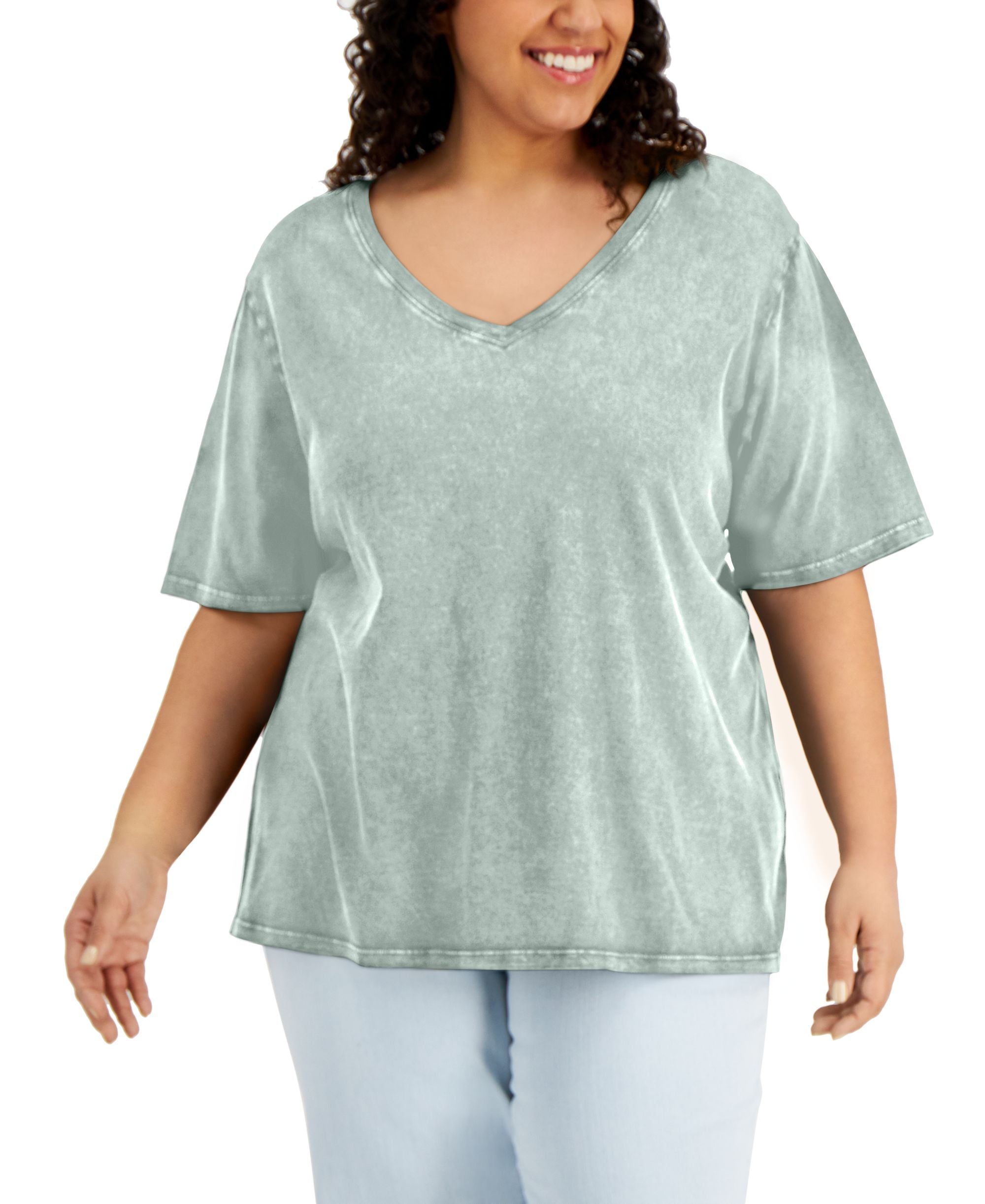 Style & Co Womens Cotton Oversized V Neck T-Shirt