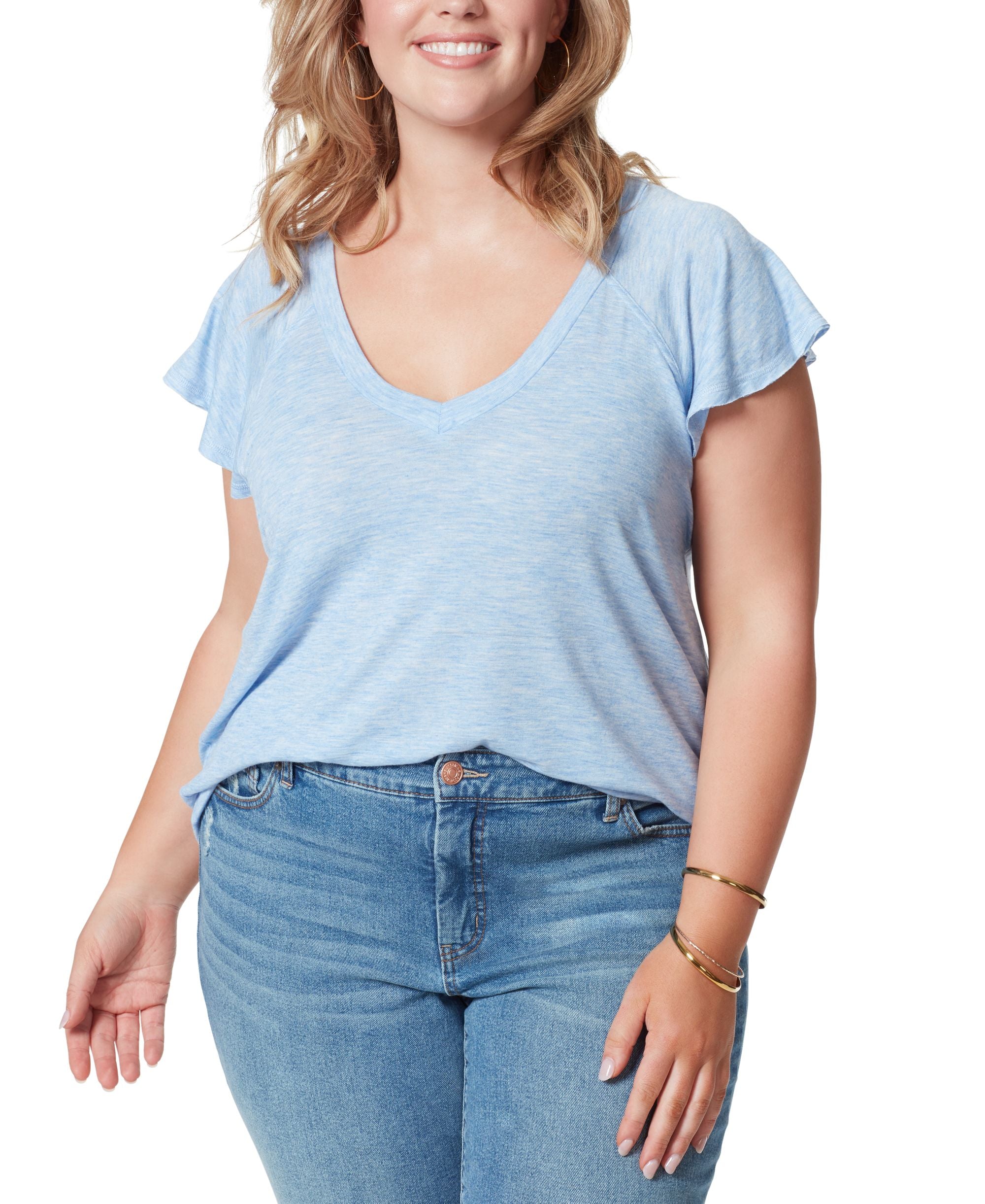 Jessica Simpson Trendy Plus Size Gracie Cotton Flutter Sleeve Top