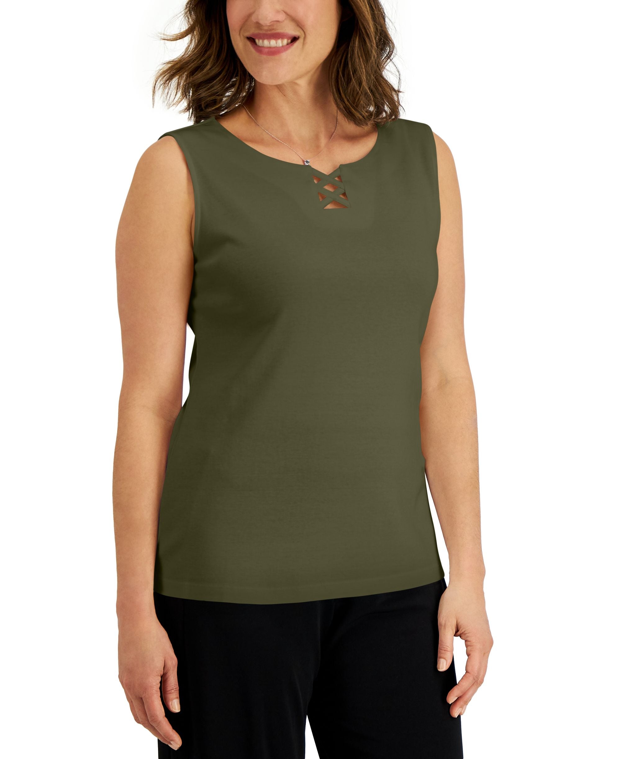 Karen Scott Womens Cotton Crisscross Tank Top