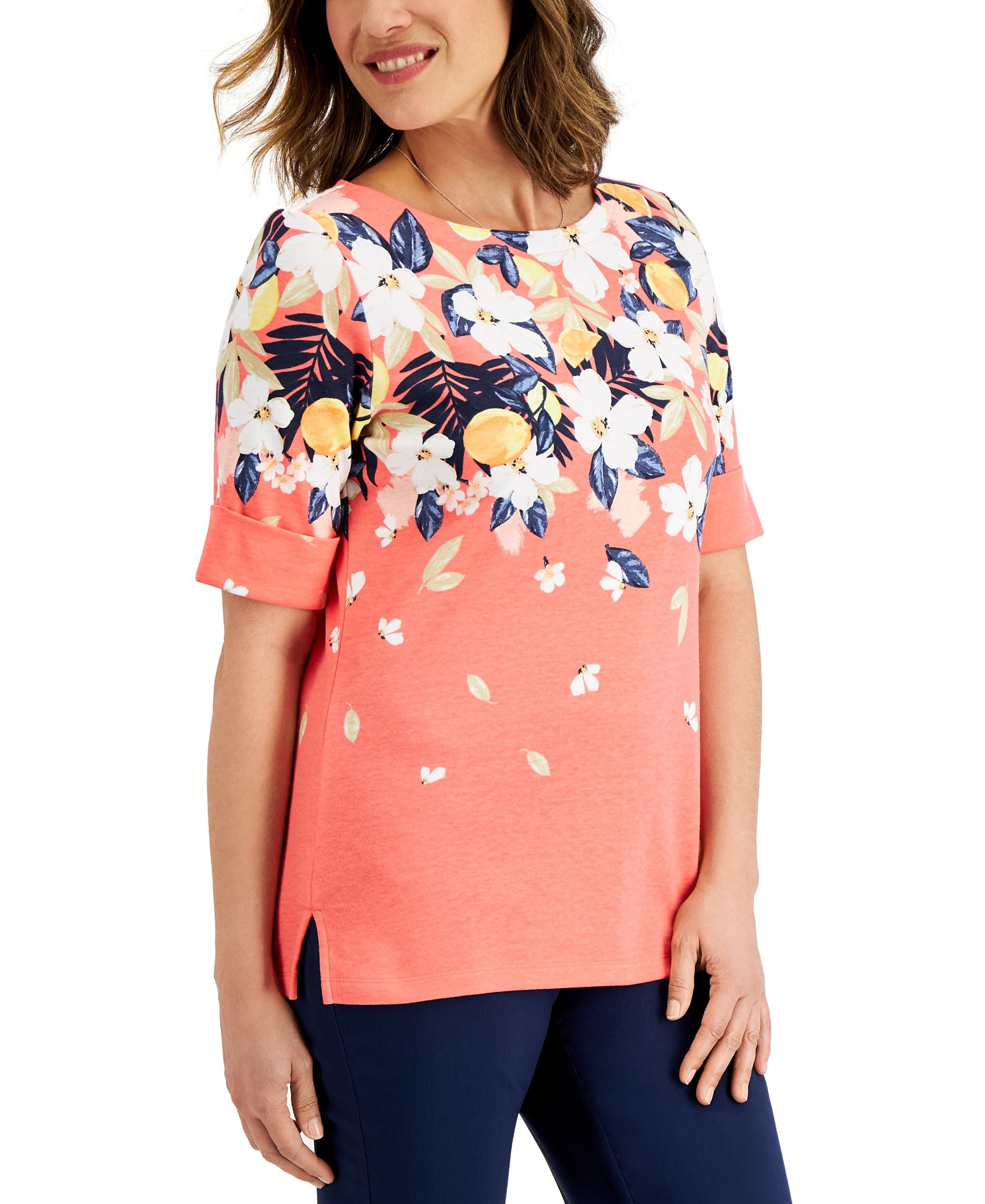 Karen Scott Petite Fiji Getaway Boatneck Top