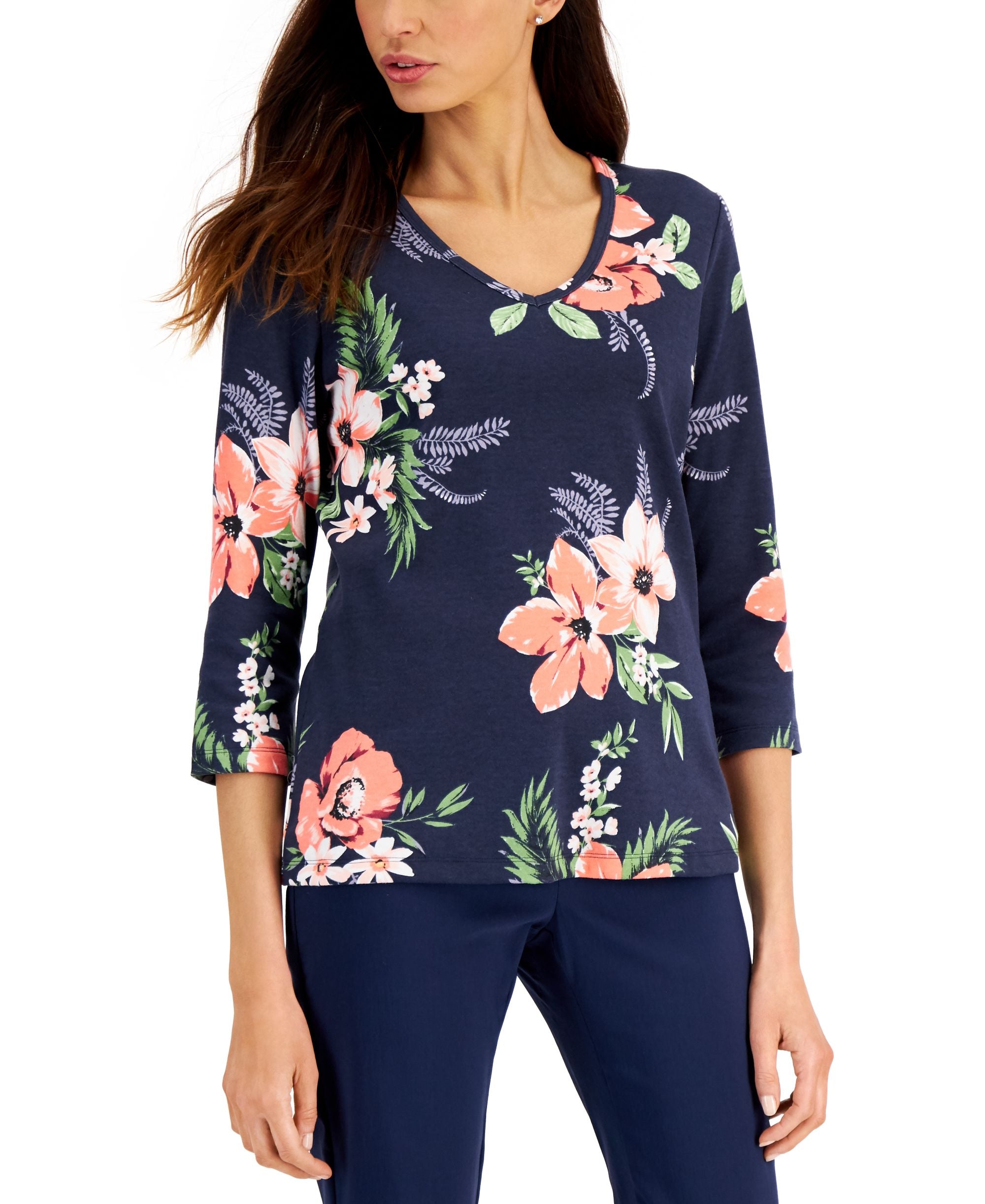 Karen Scott Lanai Bouquet Printed Top