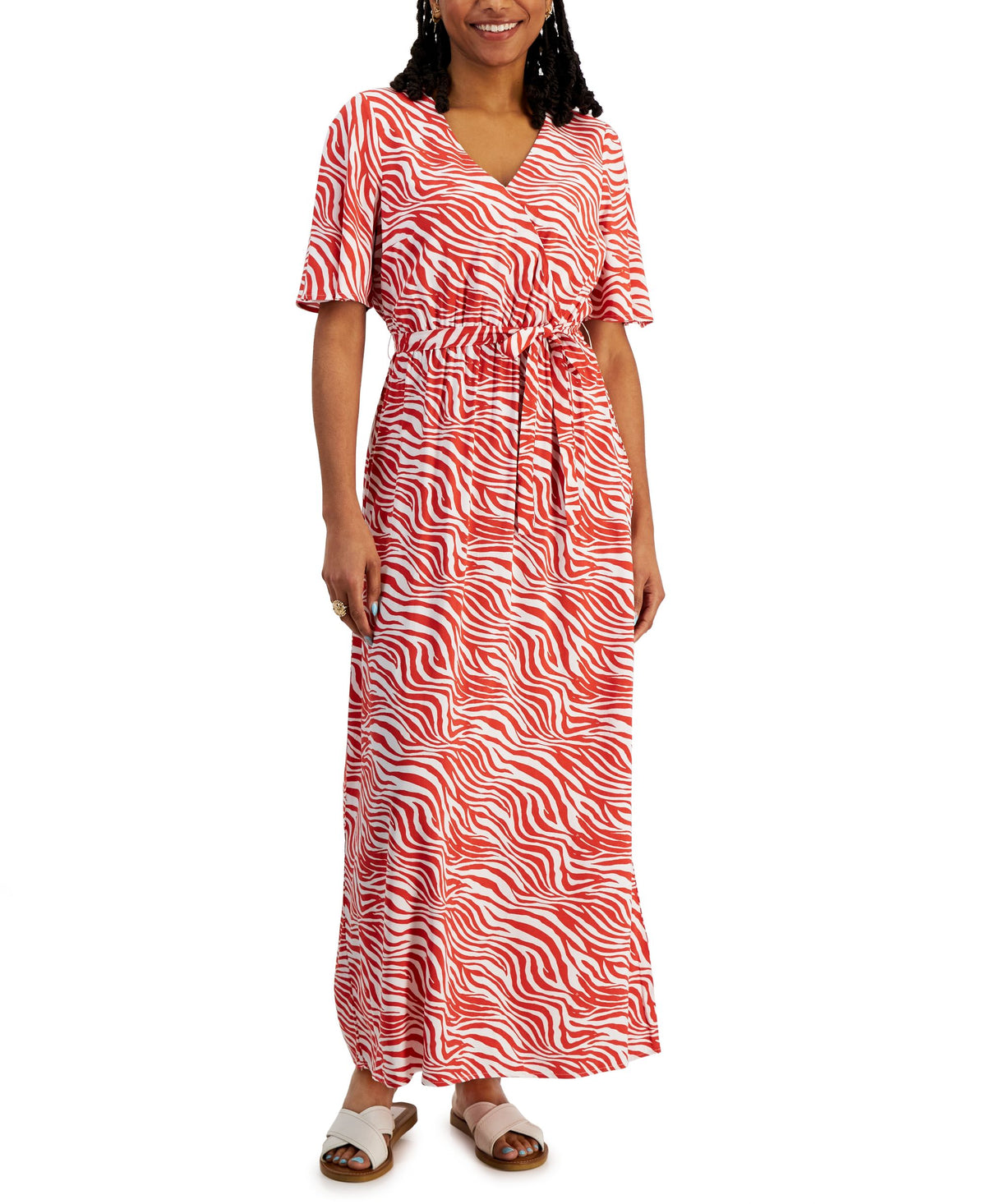INC International Concepts Petite Printed Surplice Maxi Dress