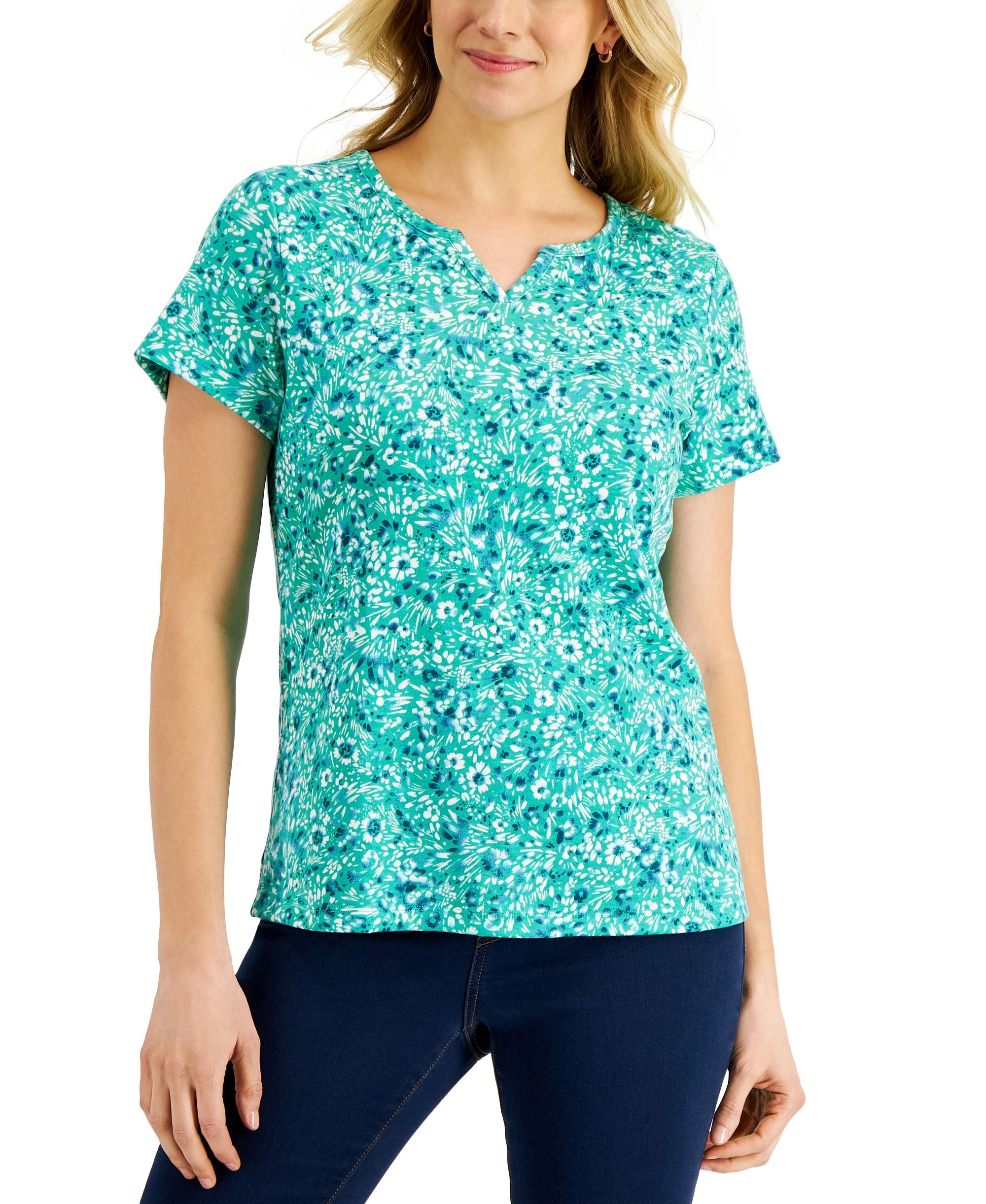 Karen Scott Womens Ditsy Dream Floral Print Top