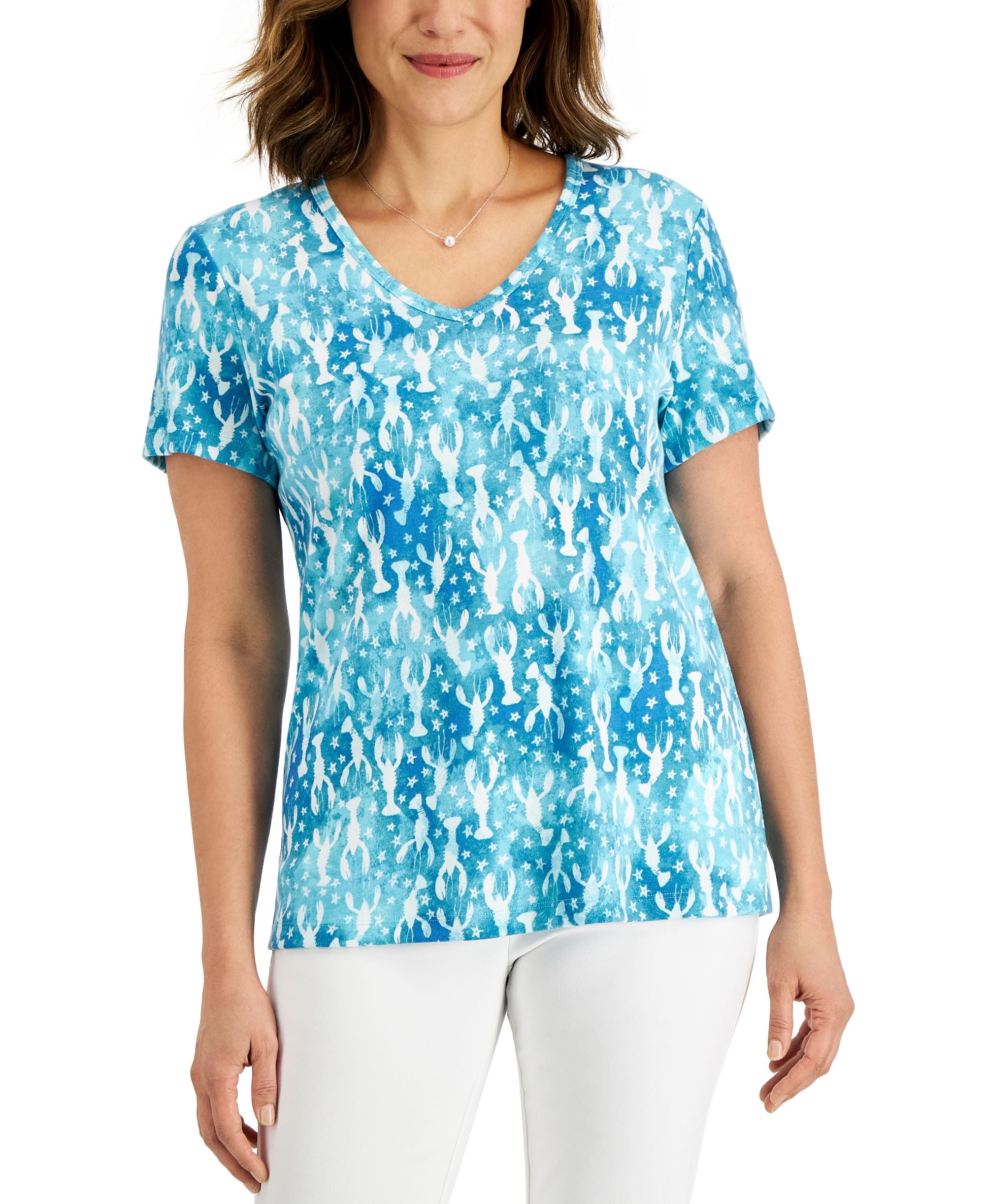 Karen Scott Womens Lobster Love Printed Top
