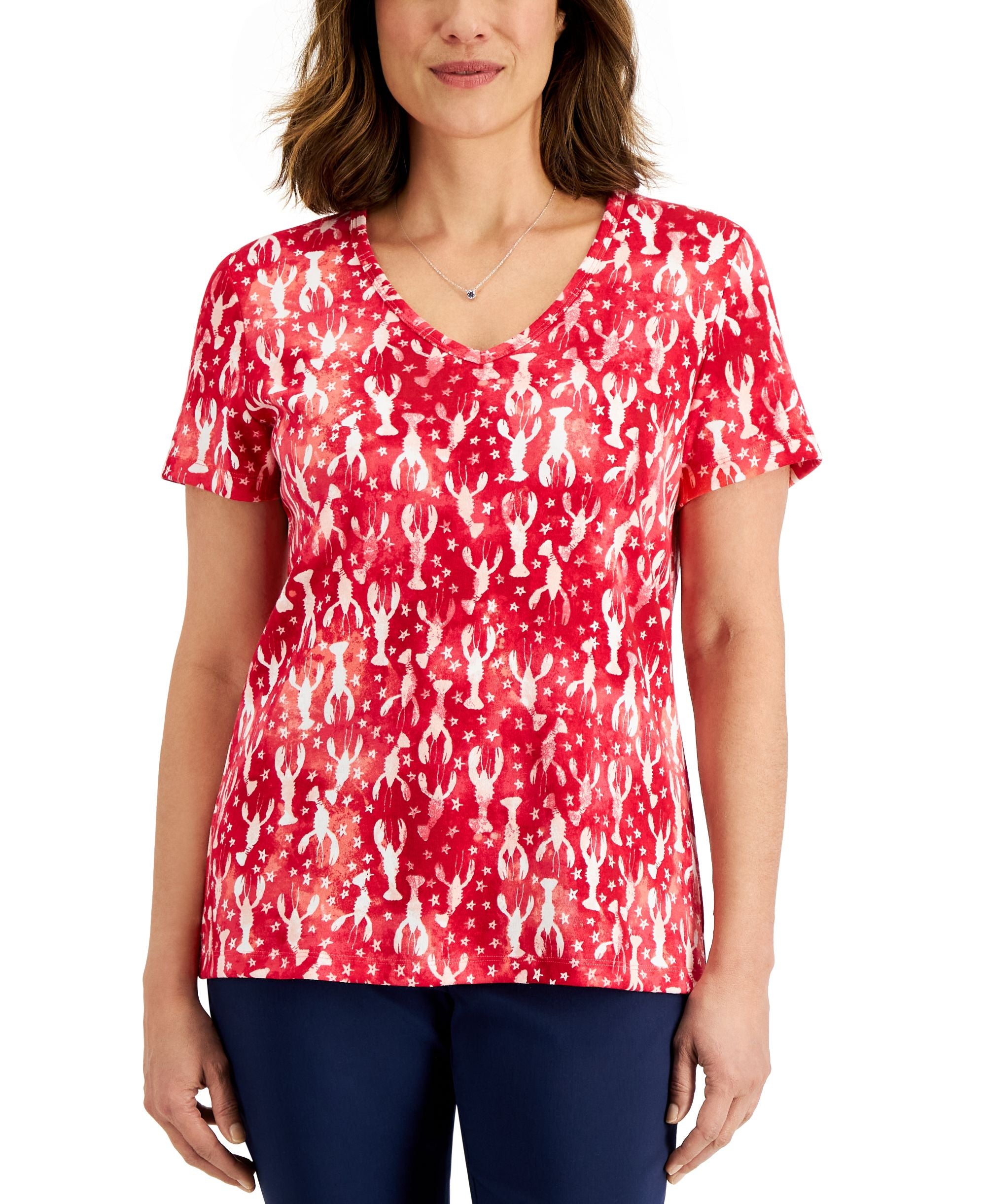 Karen Scott Womens Lobster Love Printed Top