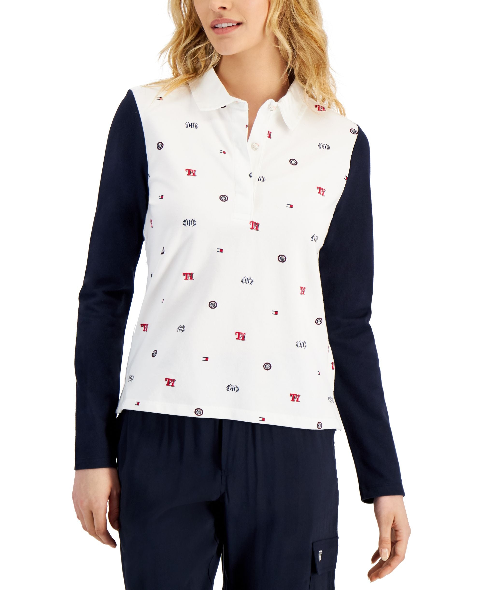 Tommy Hilfiger Womens Logo Print Rugby Polo Top