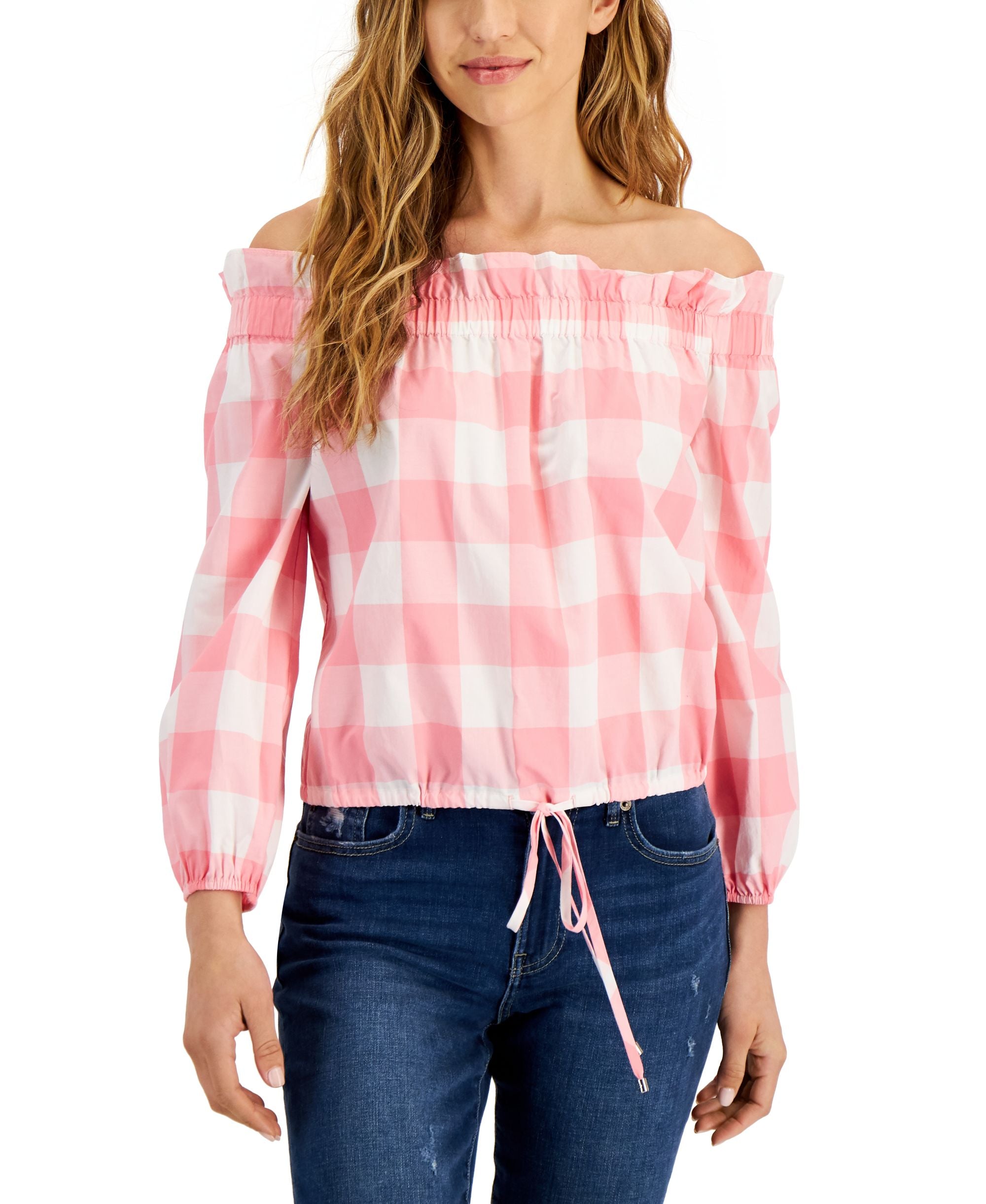 Tommy Hilfiger Gingham Off The Shoulder Top