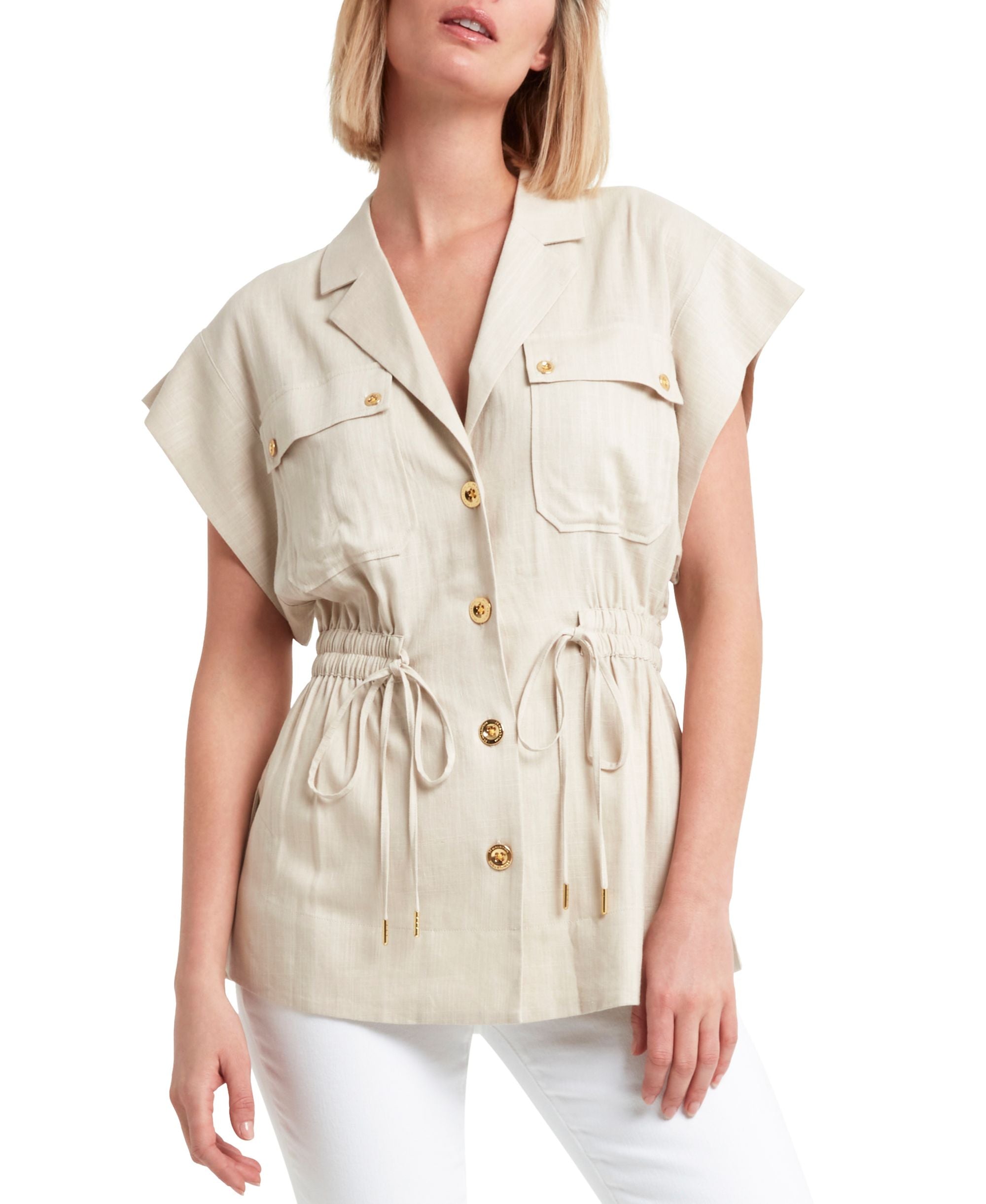H Halston Short Sleeve Utility Jacket