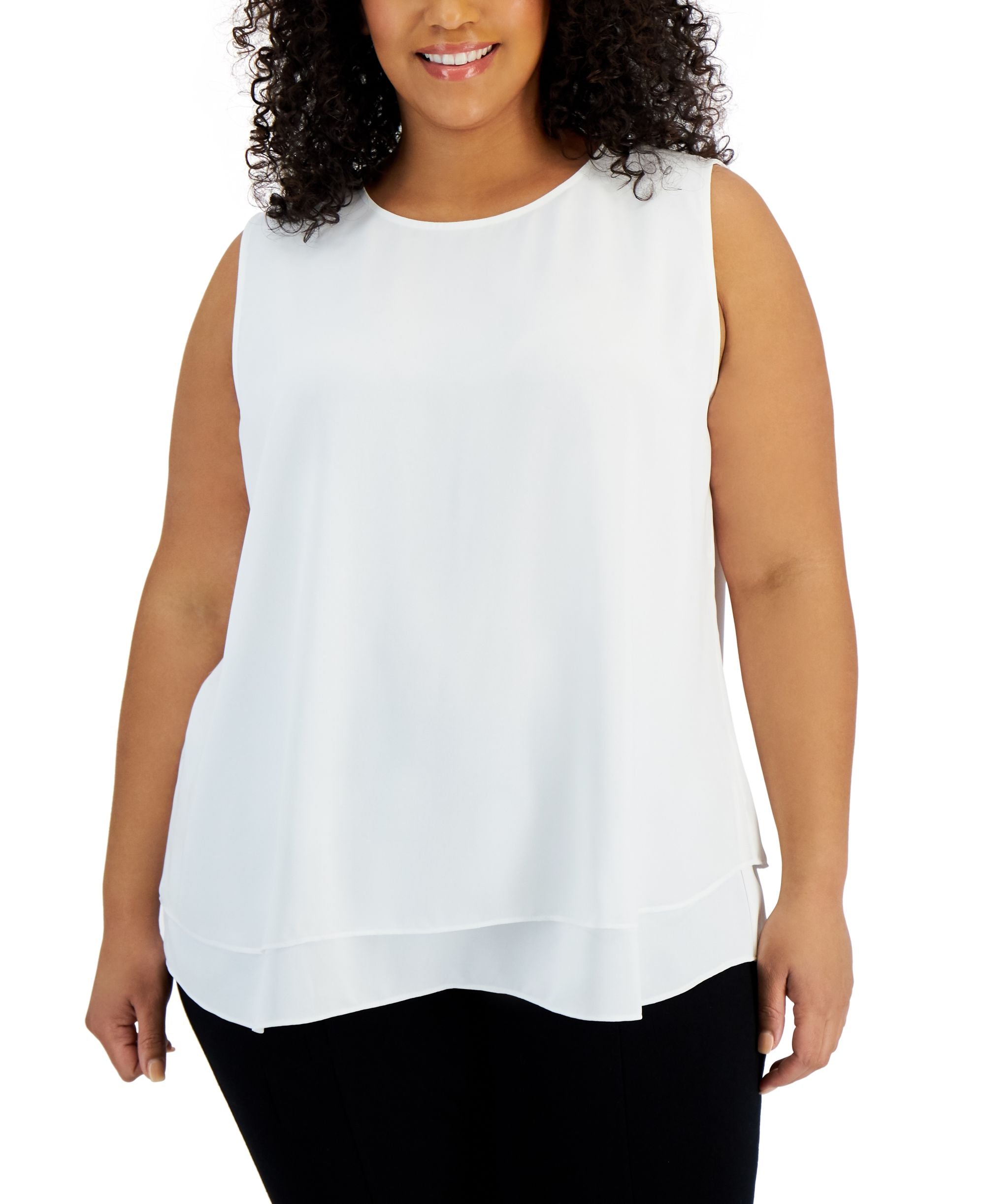 Anne Klein Plus Size Chiffon Overlay Sleeveless Top