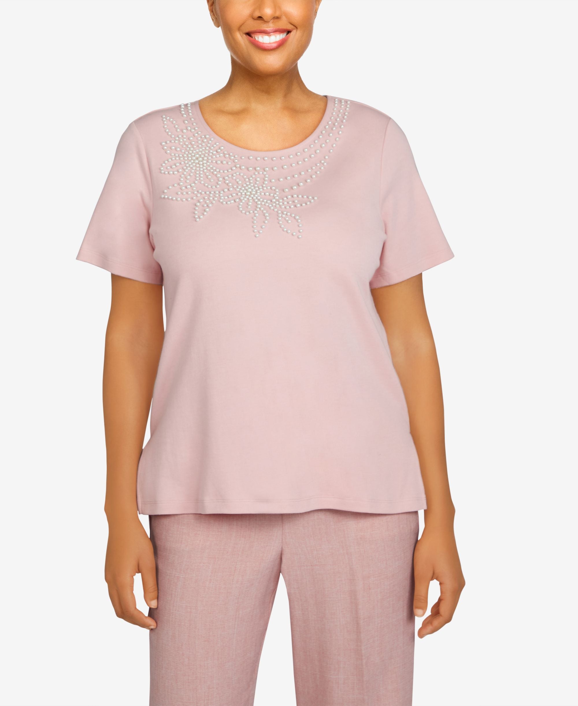 Plus Size Magnolia Springs Imitation Pearl Yoke Top