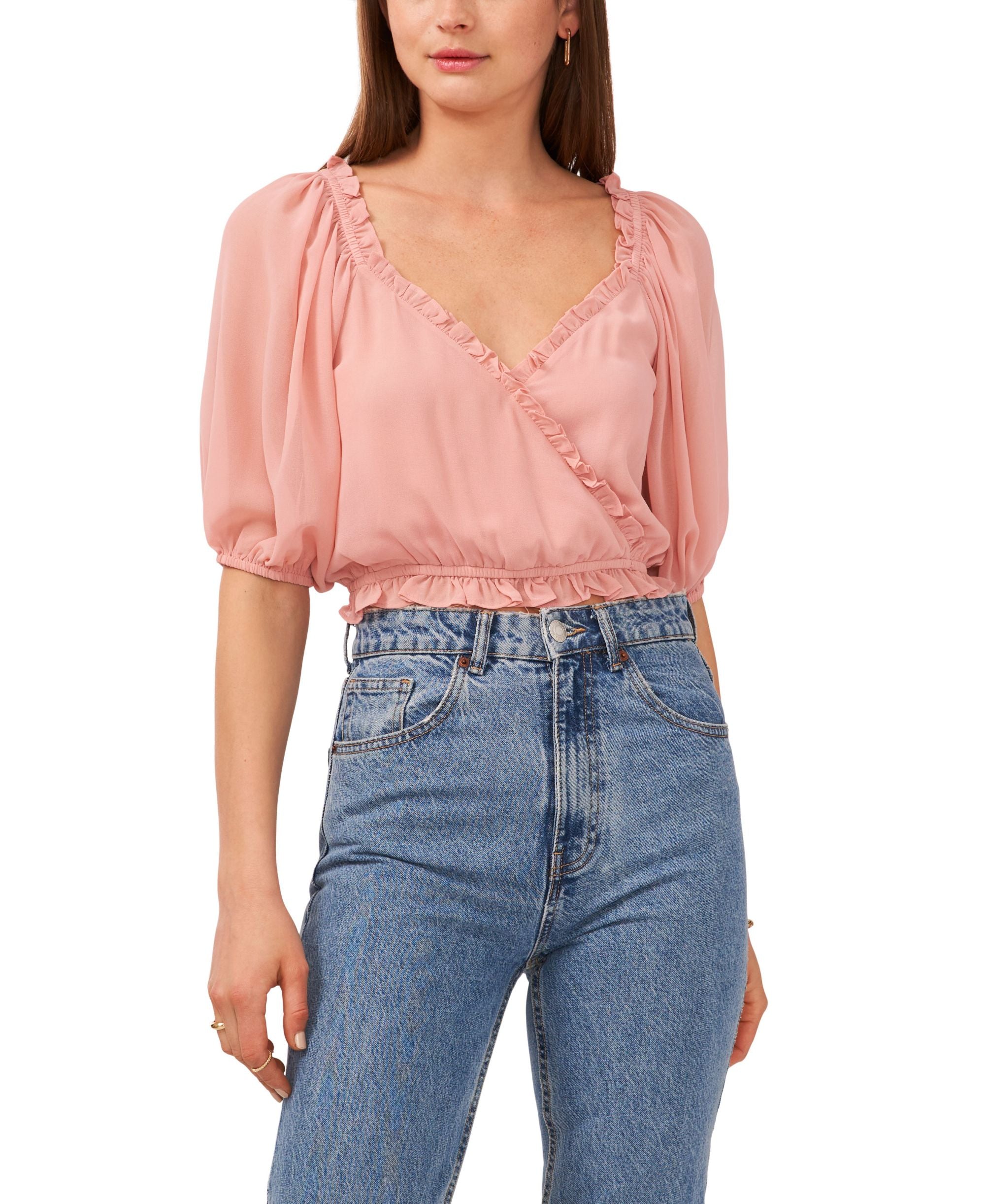 1.State Puff Sleeve Cross Front Cropped Top