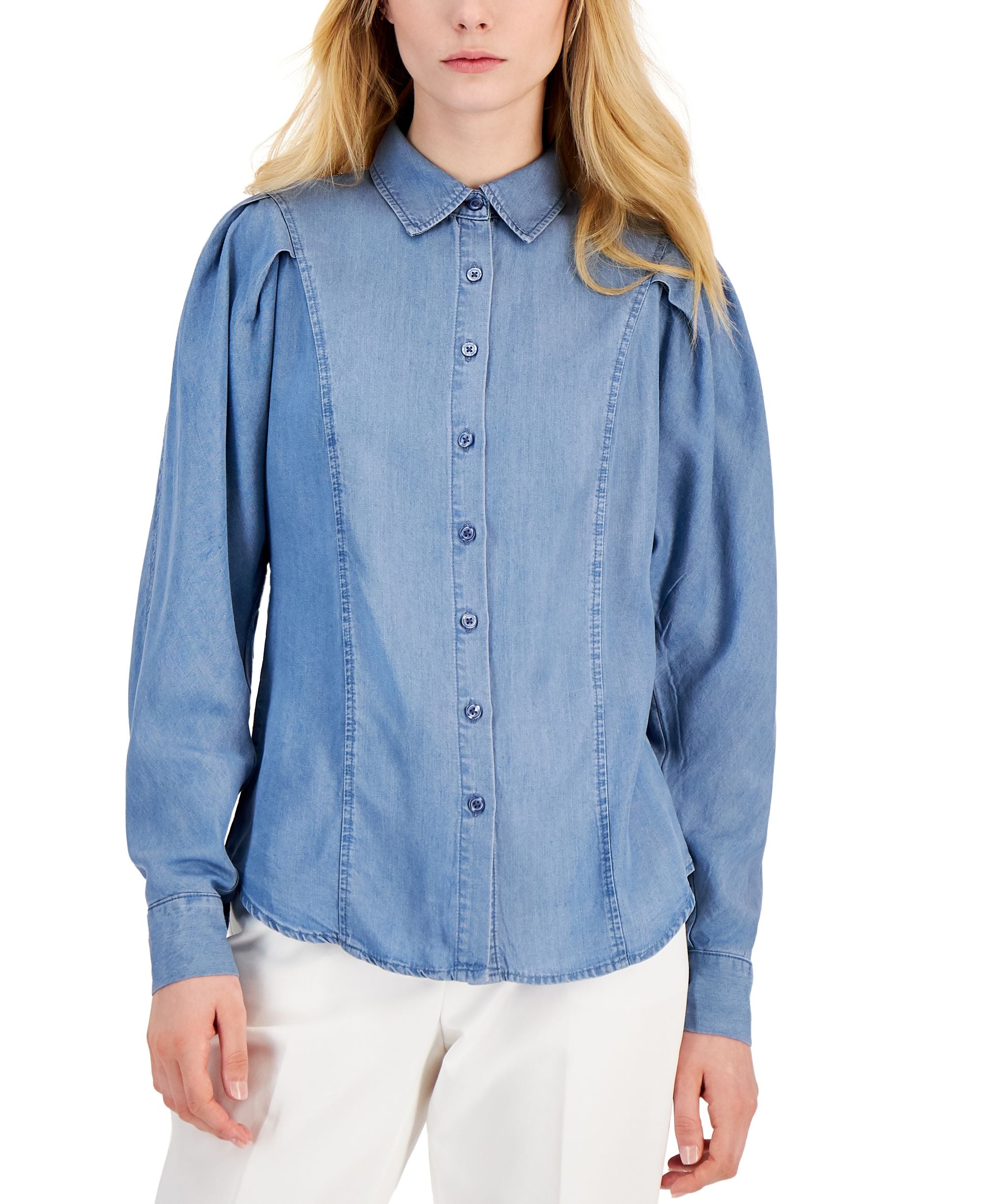 Anne Klein Petite Pleated Denim Shirt