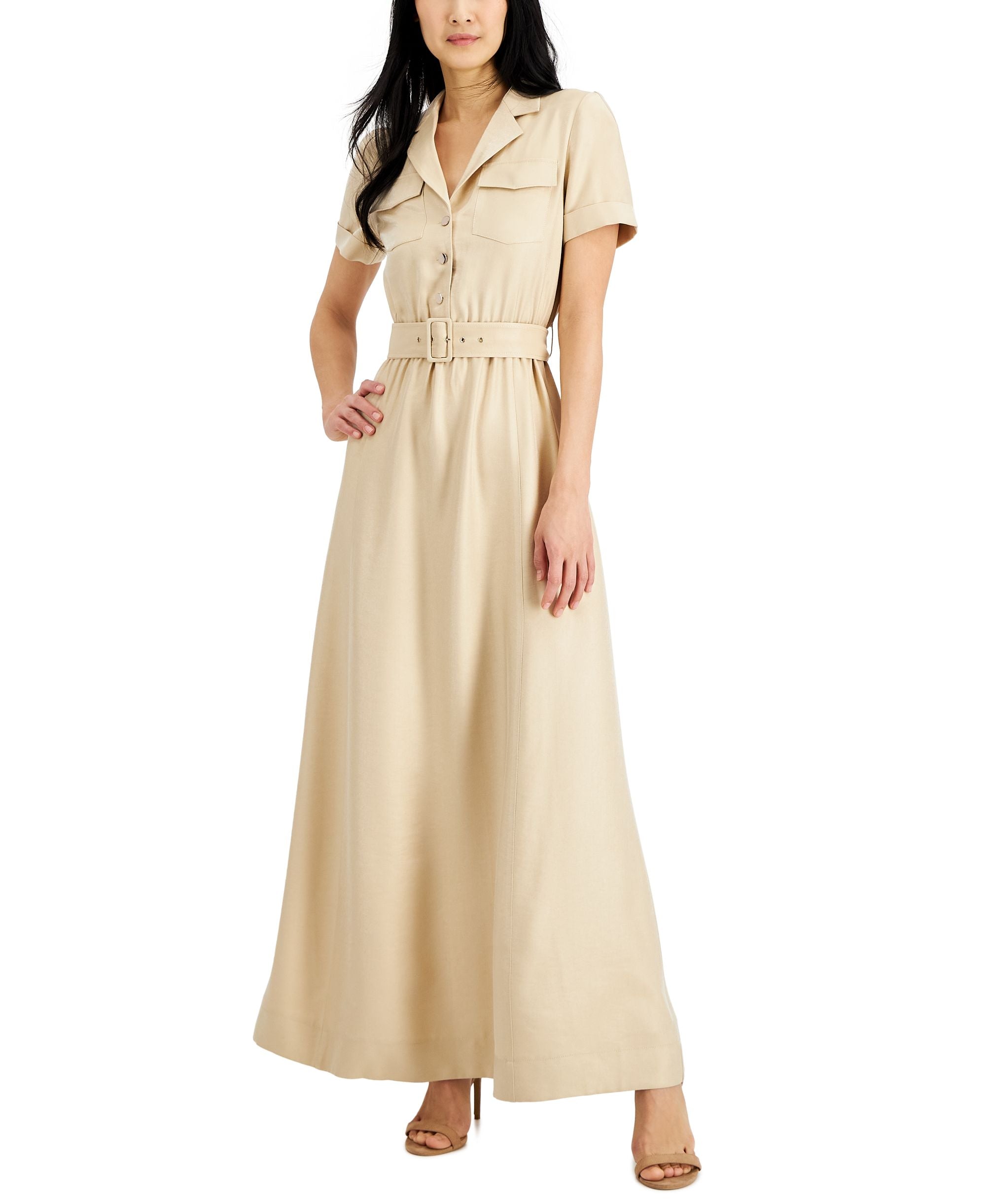 Anne Klein Petite Foiled Maxi Shirtdress