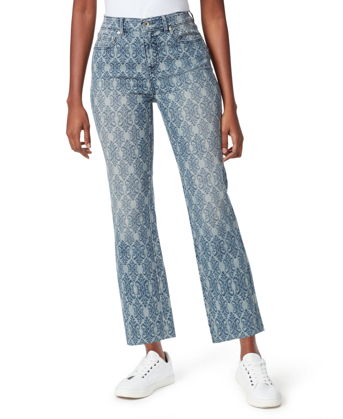 Anne Klein Denim Sport Printed Straight Ankle Jeans