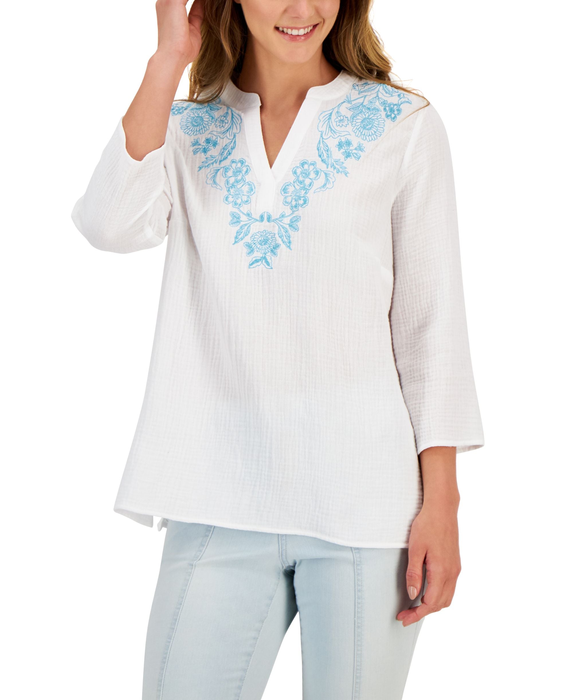 JM Collection Petite Embroidered Top