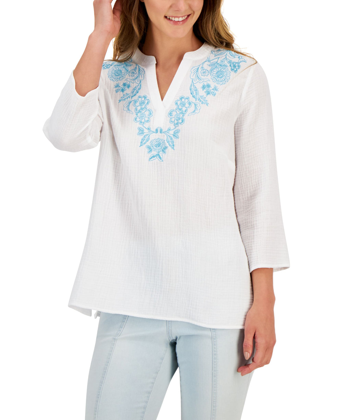 JM Collection Petite Embroidered Top