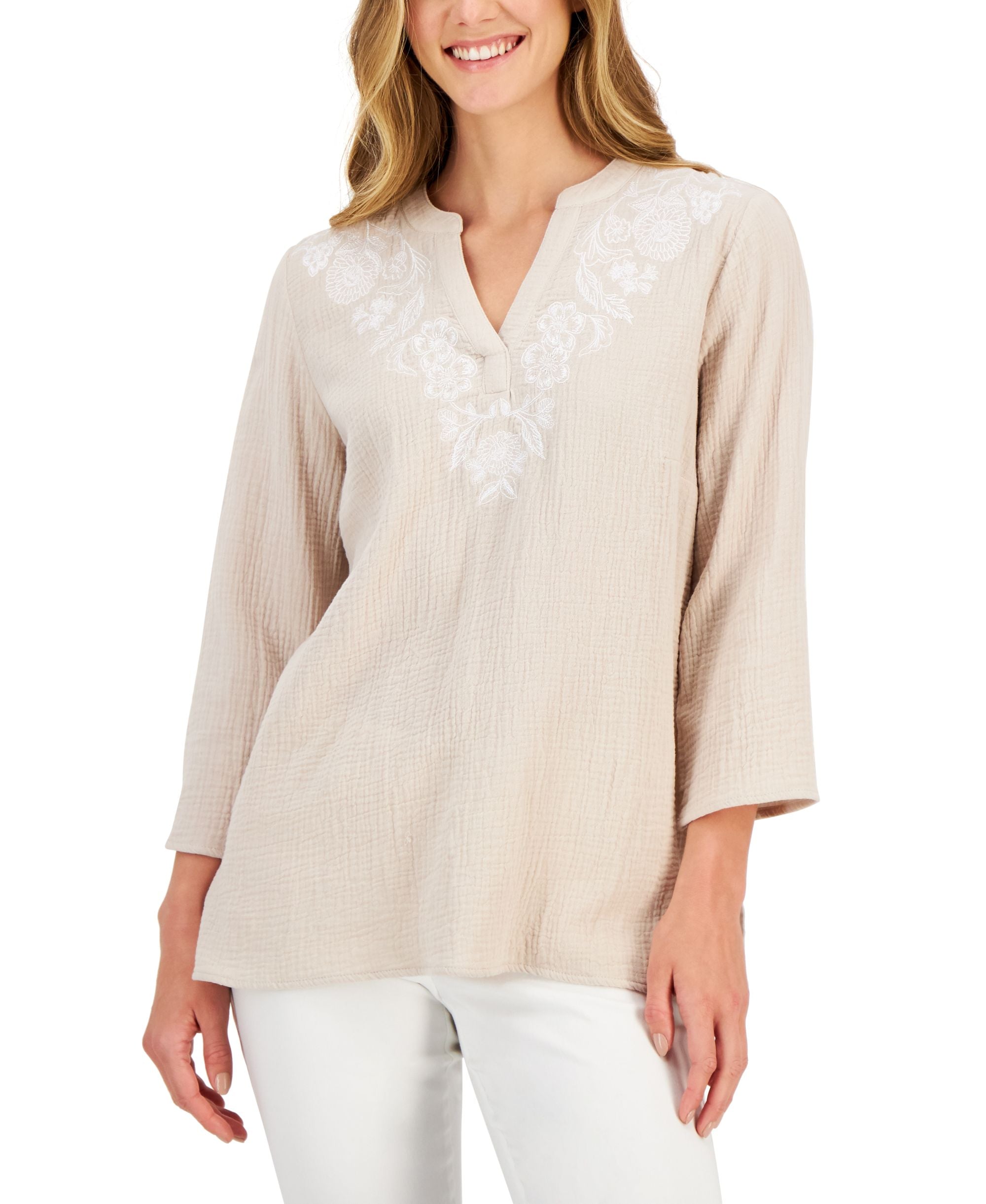 JM Collection Petite Embroidered Top