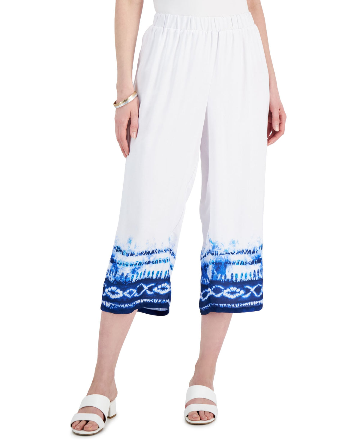 JM Collection Petite Dyed-Hem Wide-Leg Capri Pants
