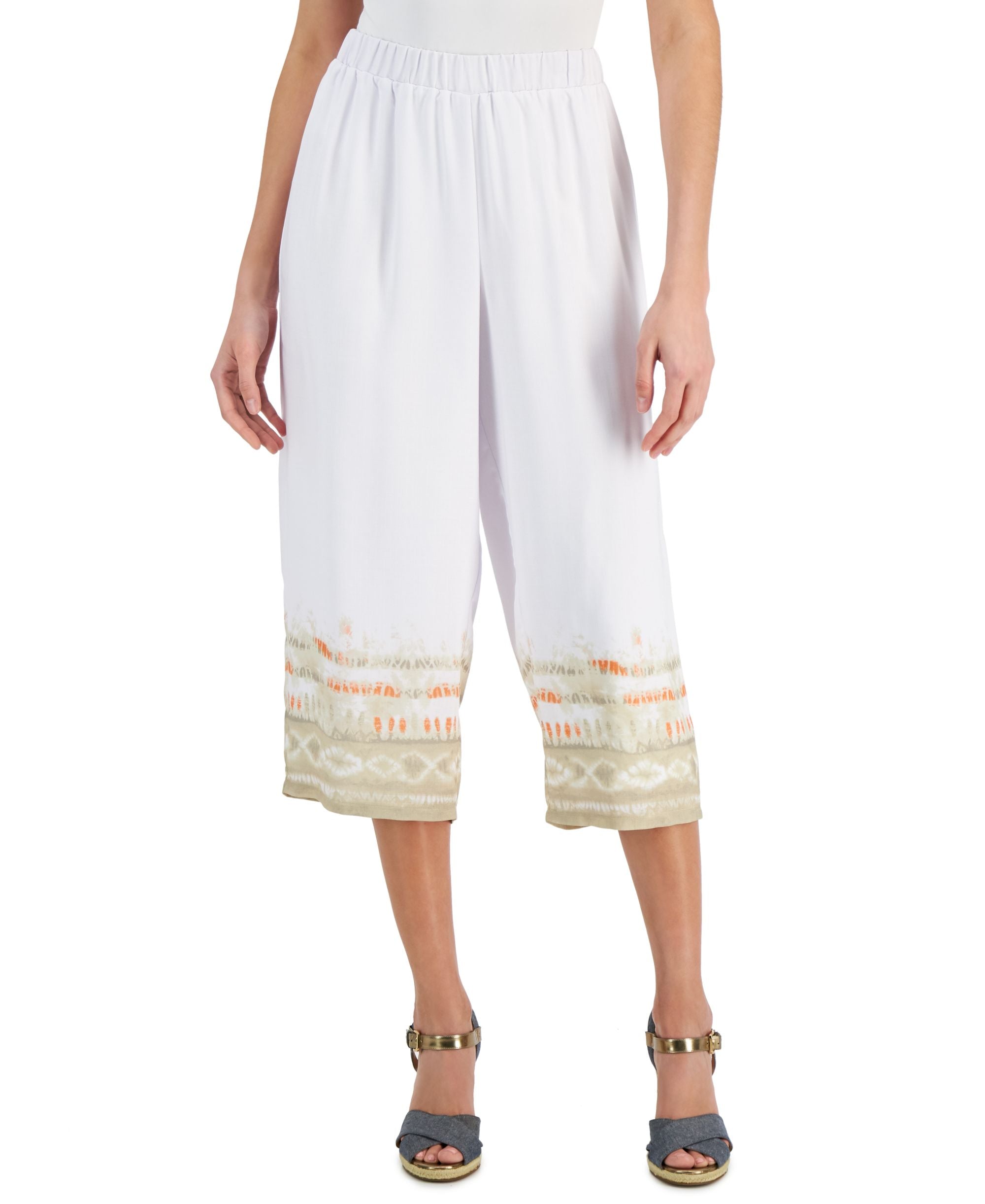 JM Collection Petite Dyed-Hem Wide-Leg Capri Pants