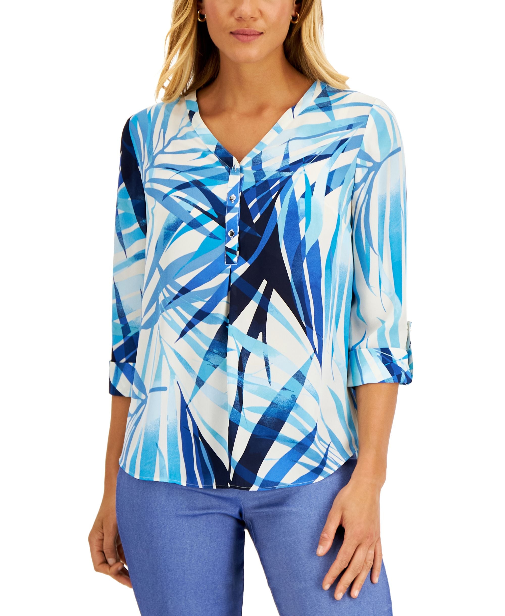 Women's Printed Roll-Tab Top