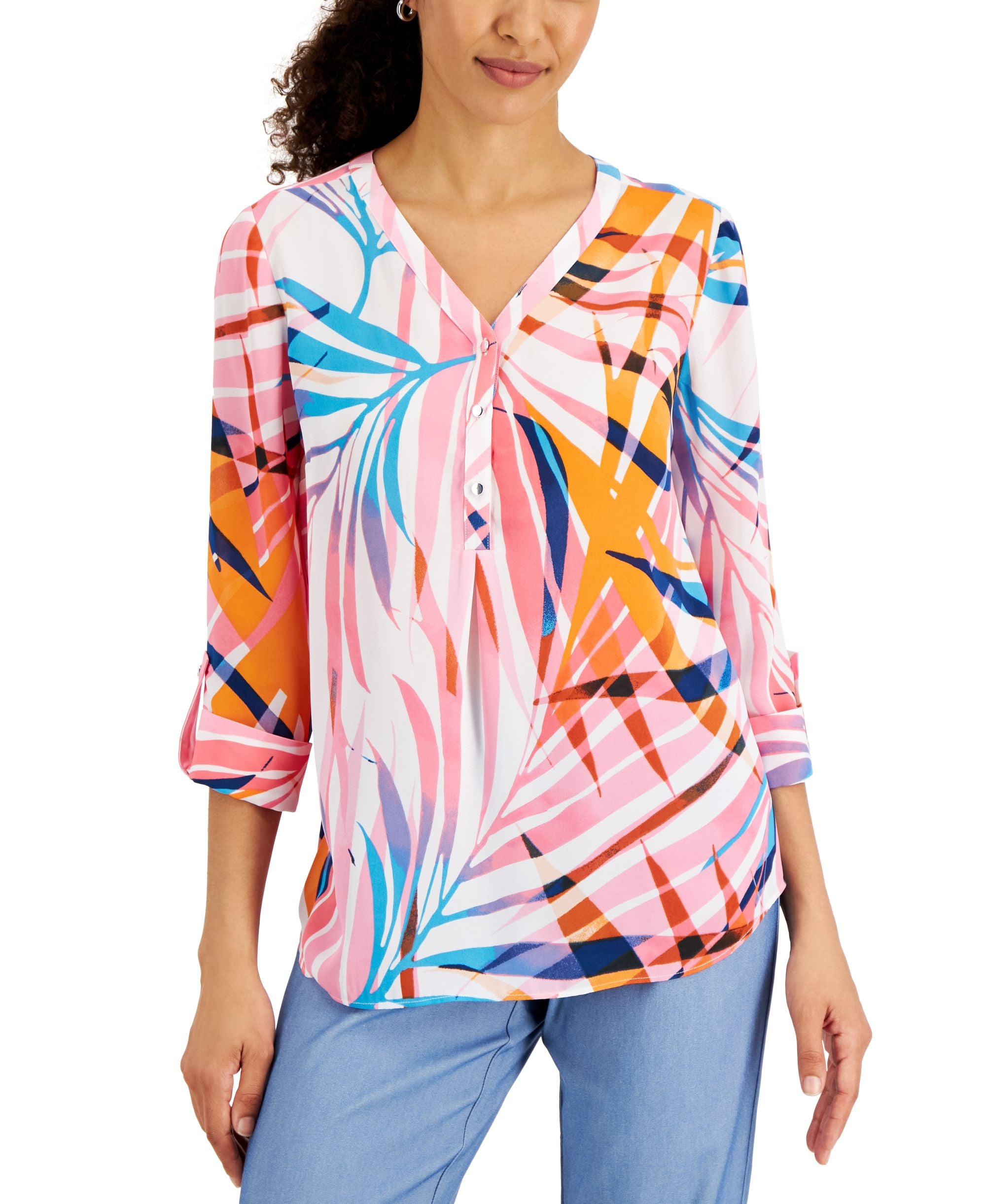 Women's Printed Roll-Tab Top