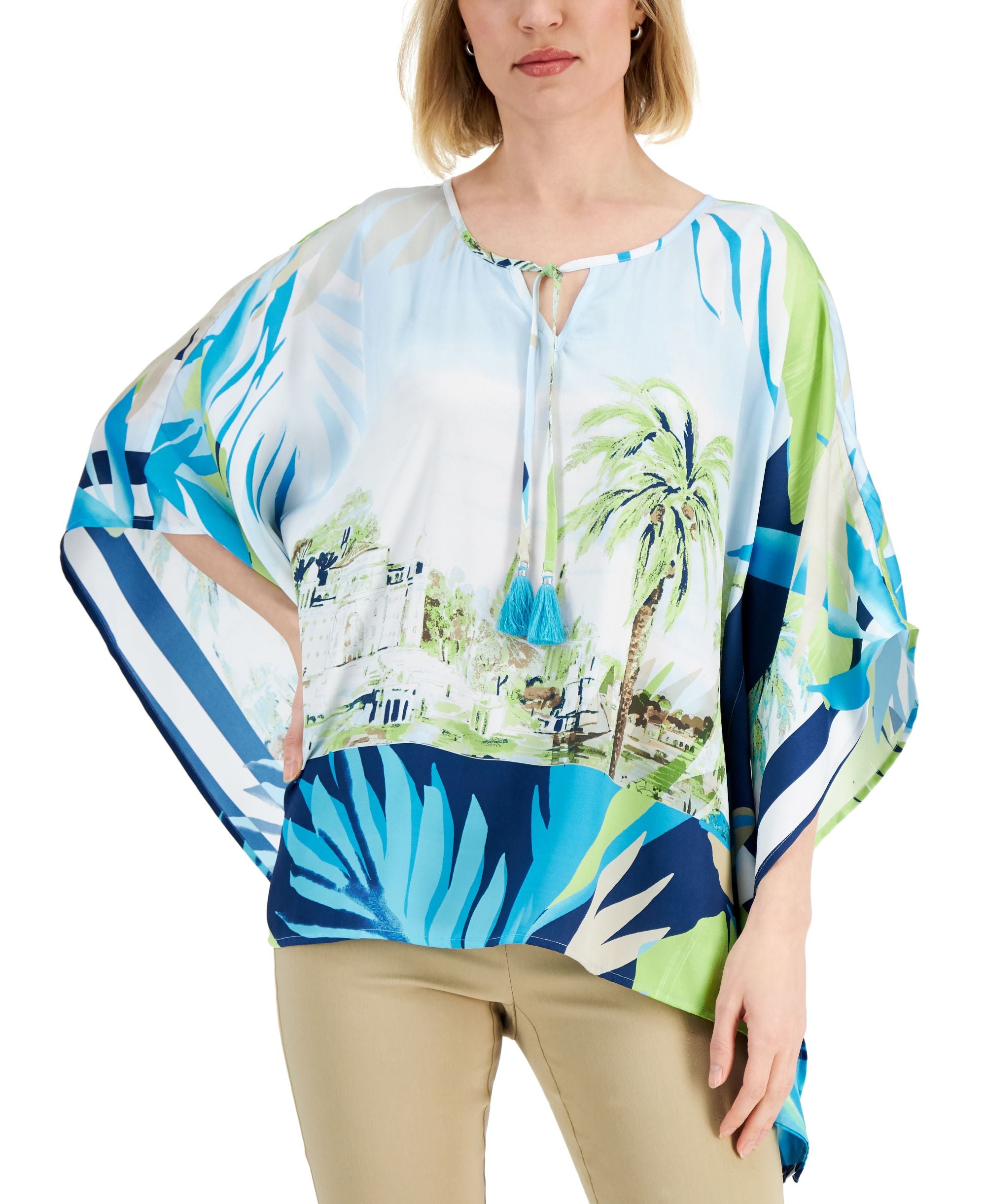 JM Collection Womens Tropical Print Poncho