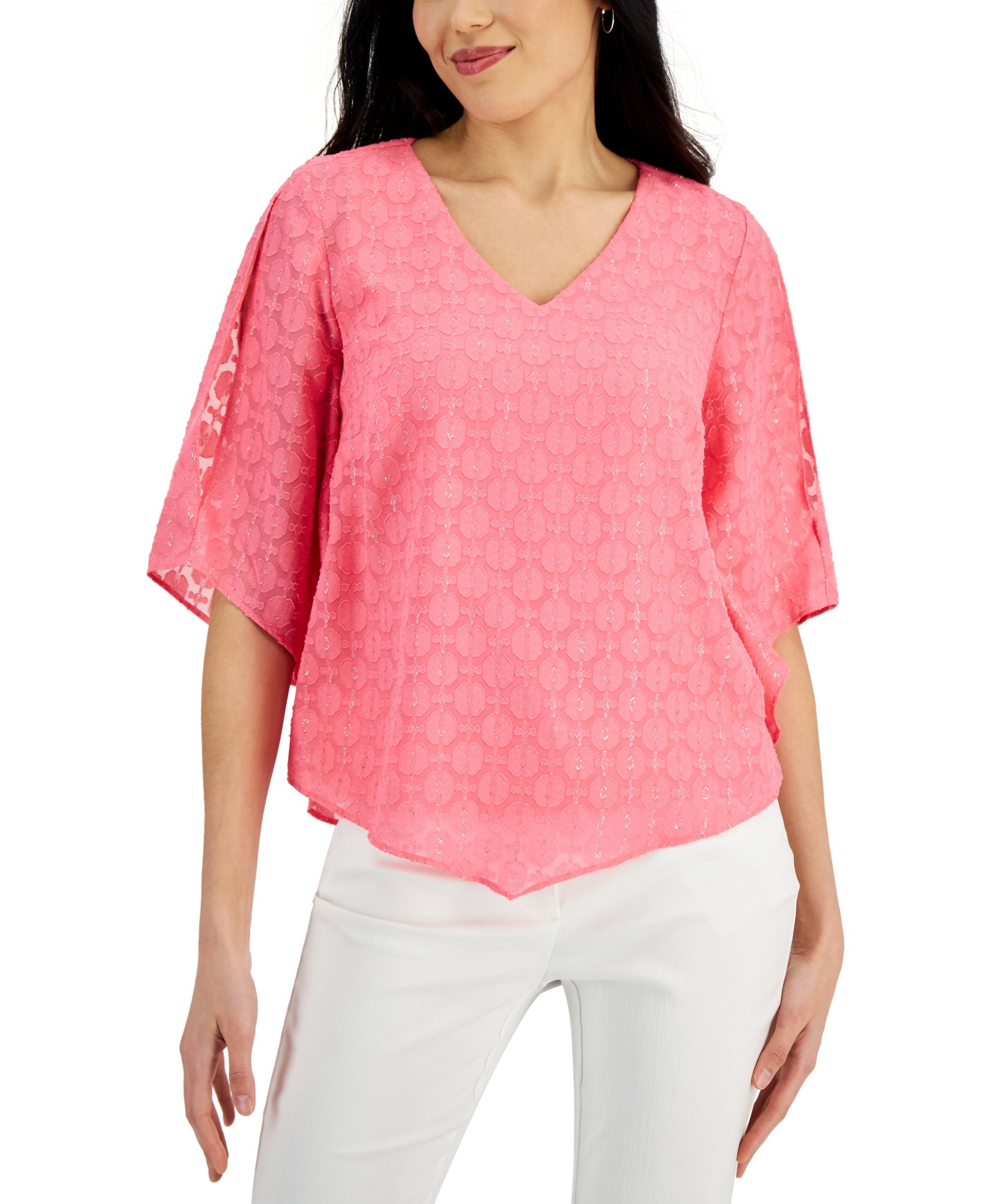 JM Collection Womens Cold Shoulder Pointed Hem Top