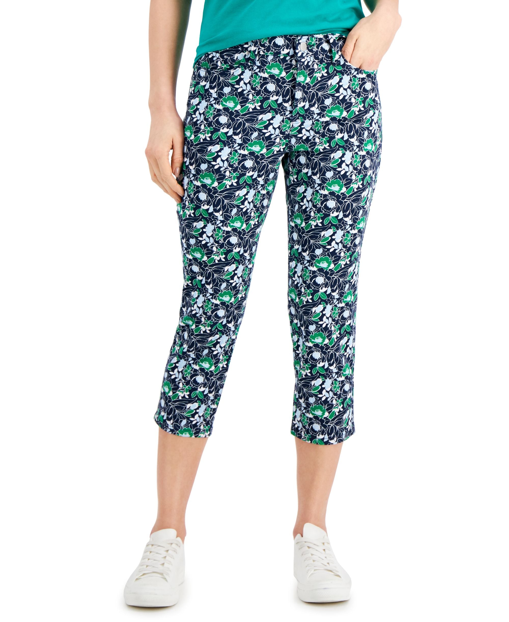 Charter Club Petite Bristol Printed Capri Jeans