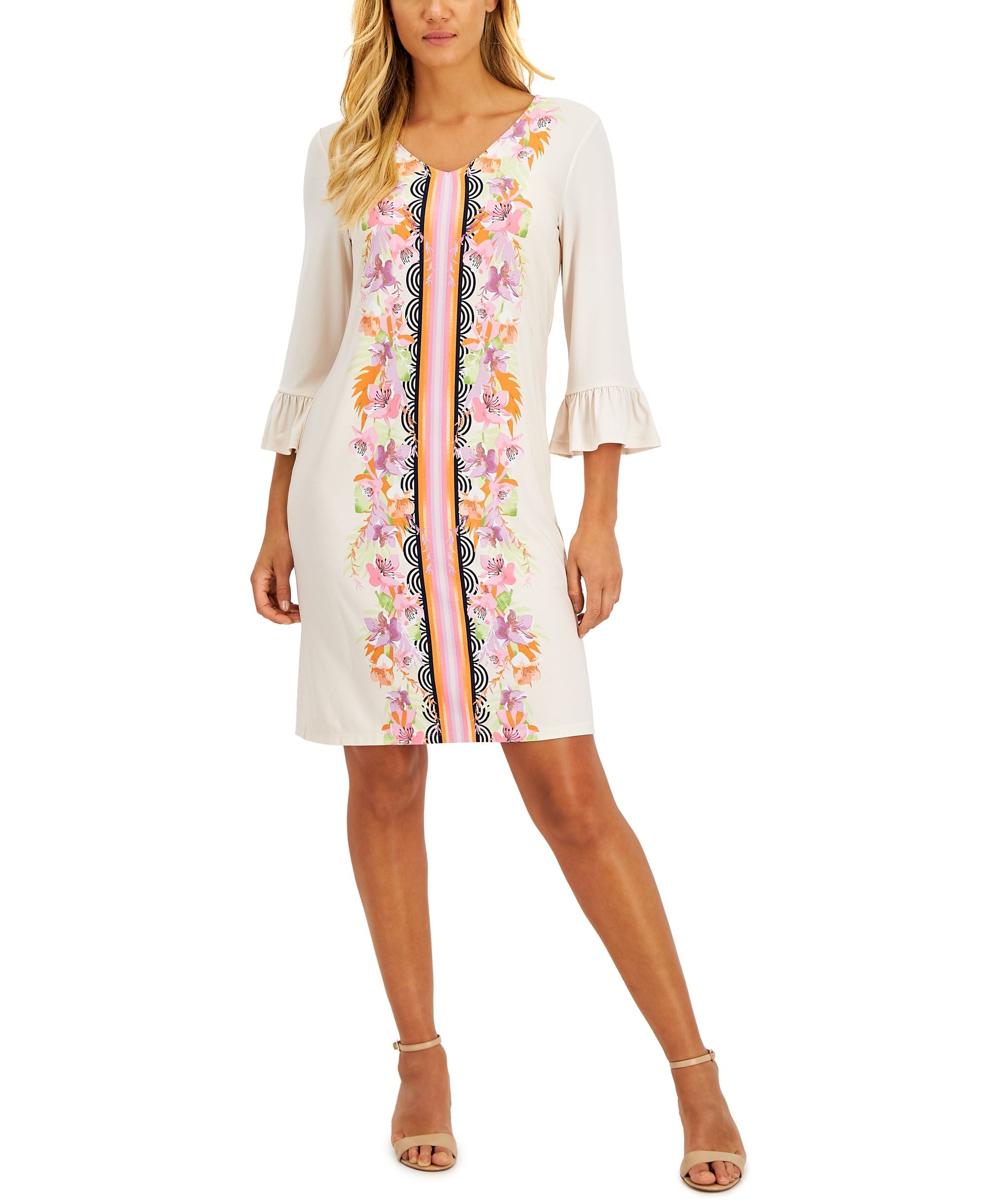 JM Collection Womens Printed Ruffled Sleeve Dress