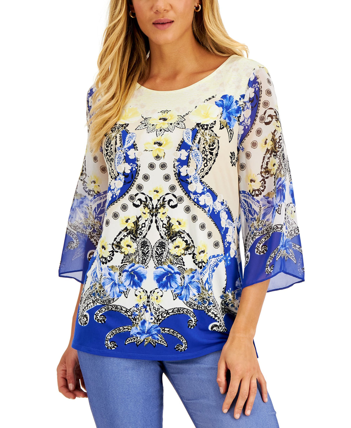 JM Collection Womens Printed 3/4 Sleeve Top