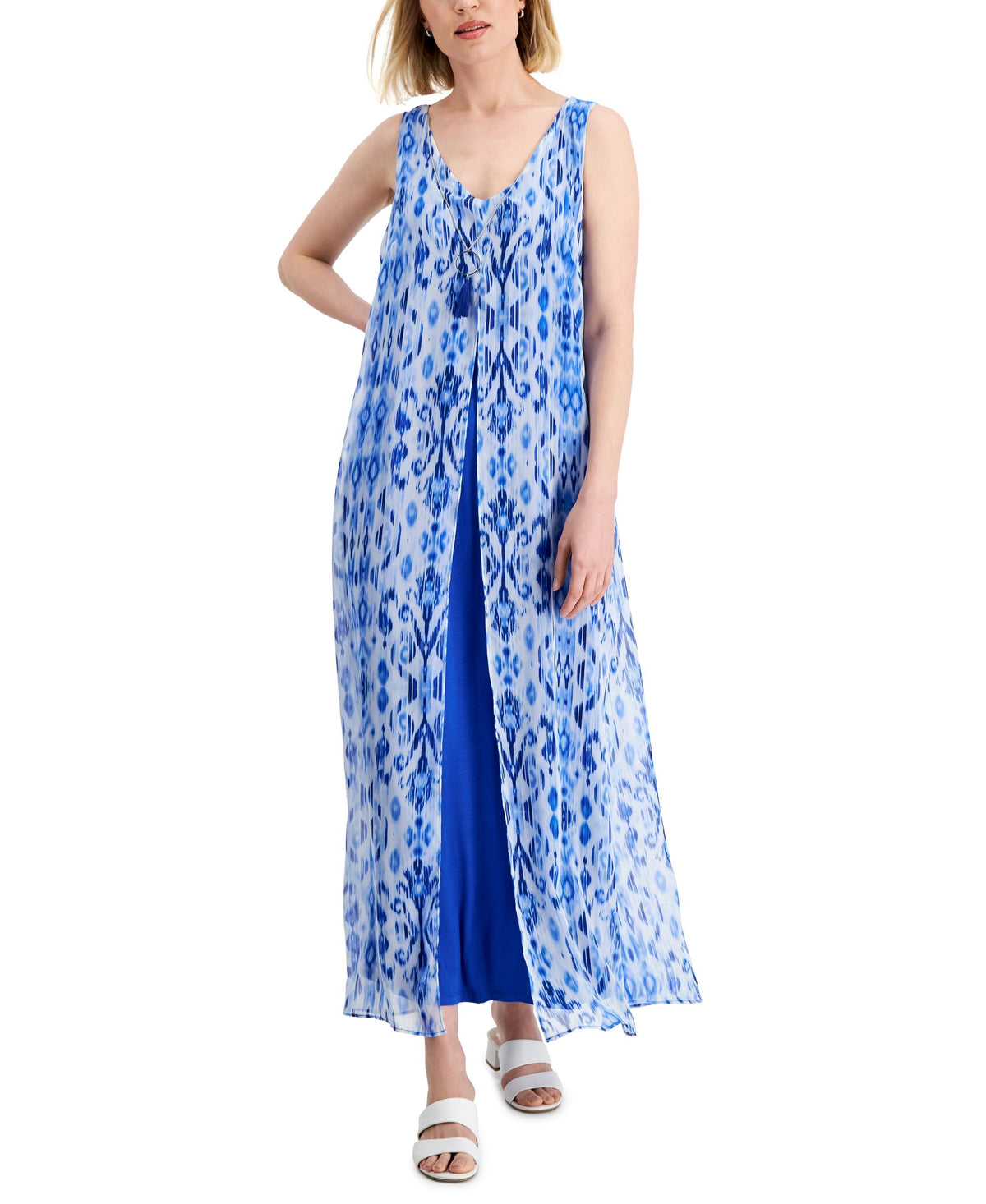 JM Collection Petite Necklace Overlay Maxi Dress