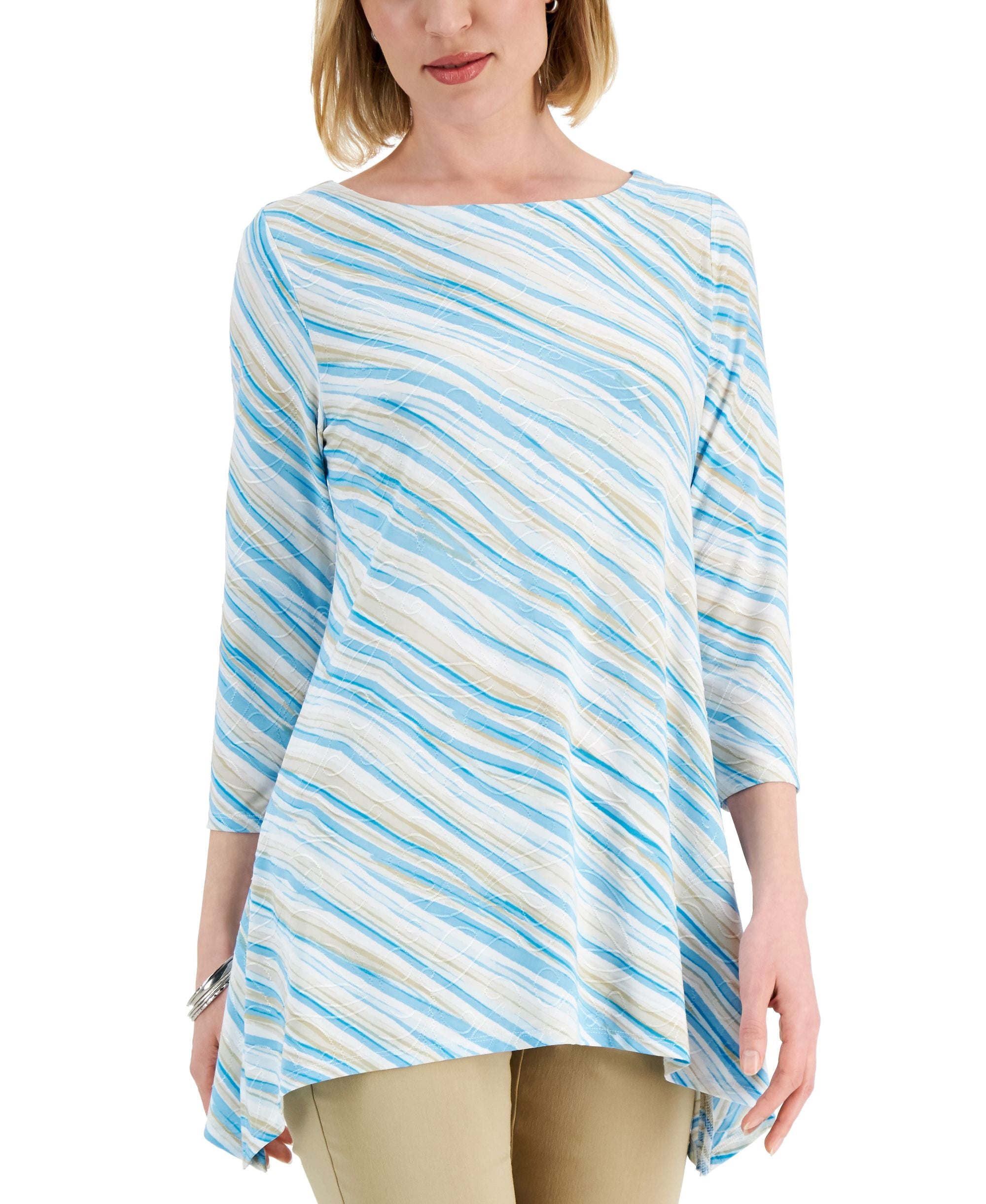 JM Collection Womens Printed Handkerchief Hem Top