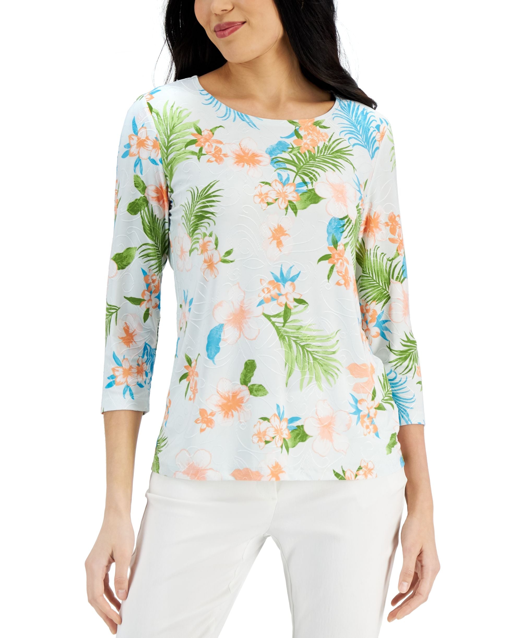 JM Collection Womens Printed Jacquard Top